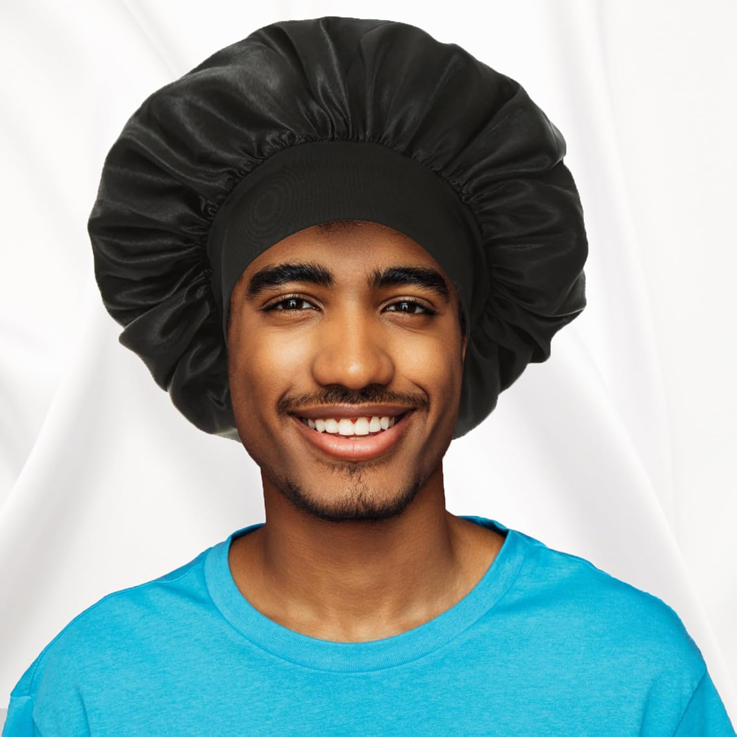 2Pcs Satin Bonnets for Women, Silk Hair Bonnet for Sleeping, Wide Soft Band Large Silky Sleep Cap for Curly Hair Braids image number 4