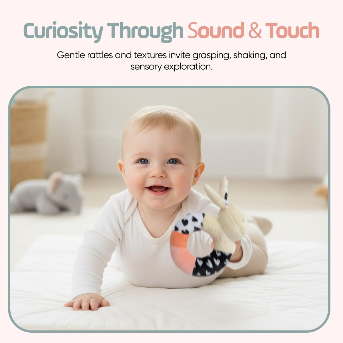 Bella Bunny Sensory Rattle Set &ndash; High Contrast Baby Toys for Newborns (0&ndash;6 Months), Soft Plush Bunny Rattle & Squeaker Gift Set for Tummy Time, Montessori & Soft Play Development image number 2