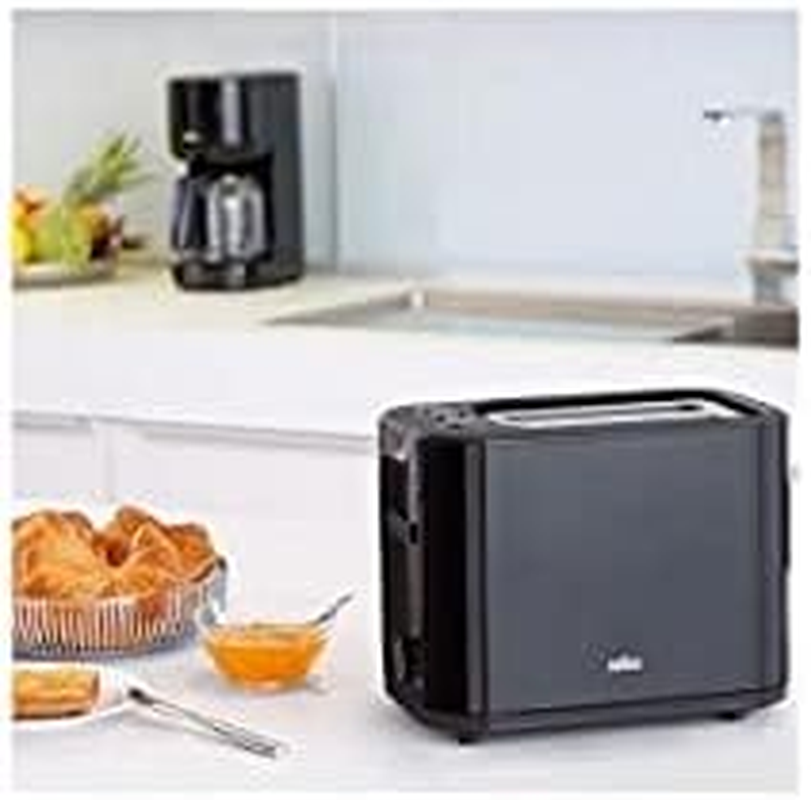 Braun HT 3010 BK Toaster, Double Slot, Removable Crumb Tray, Warm-Up and Defrost Function, 7 Roasting Levels, Separate Bun Attachment, Black