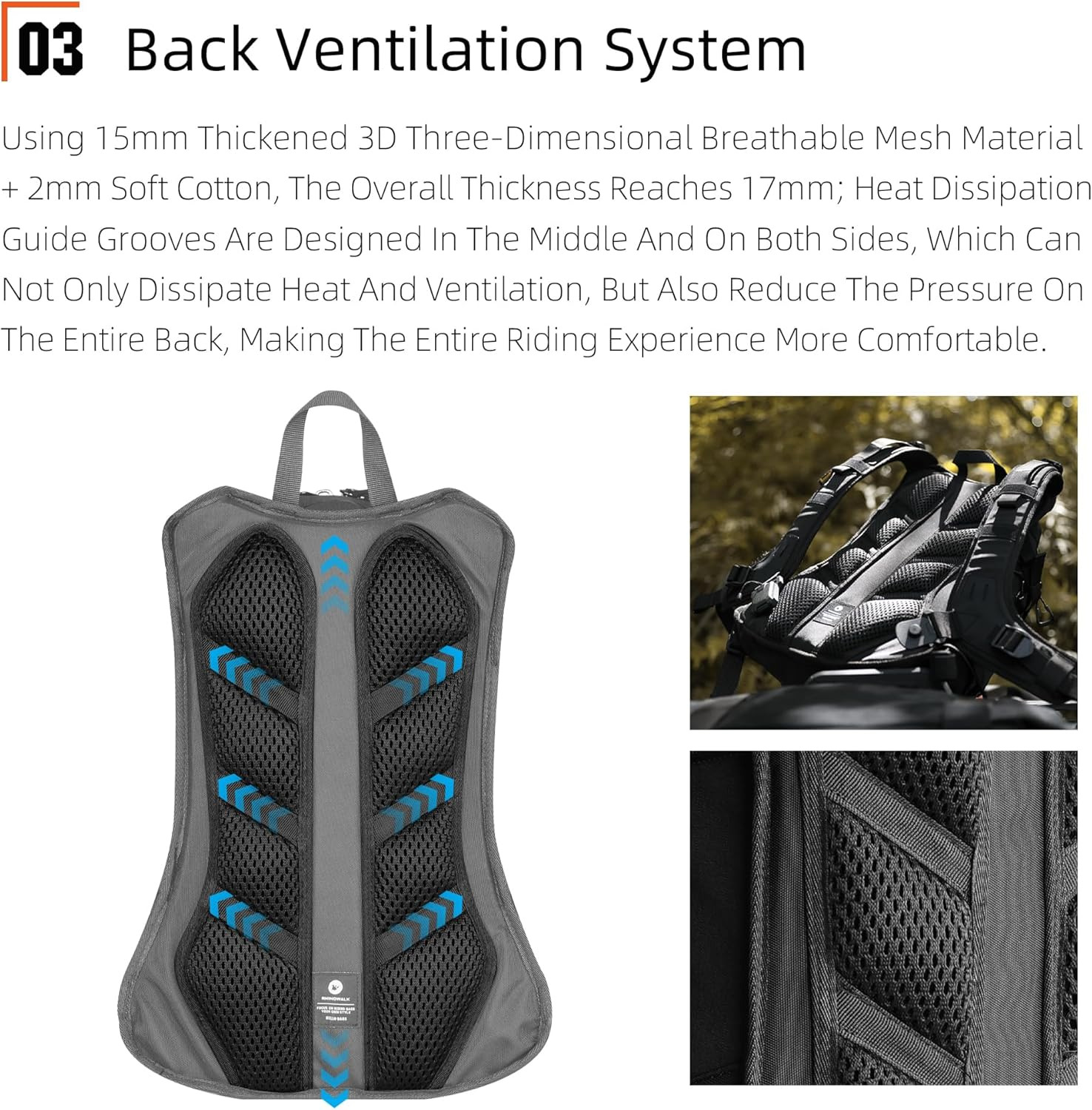 Rhinowalk Motorcycle Backpack &ndash; Helmet Holder, Rain Cover, Hydration Bladder Hole &ndash; Sports Backpack for Hiking, Climbing, Cycling, Running, Camping image number 2