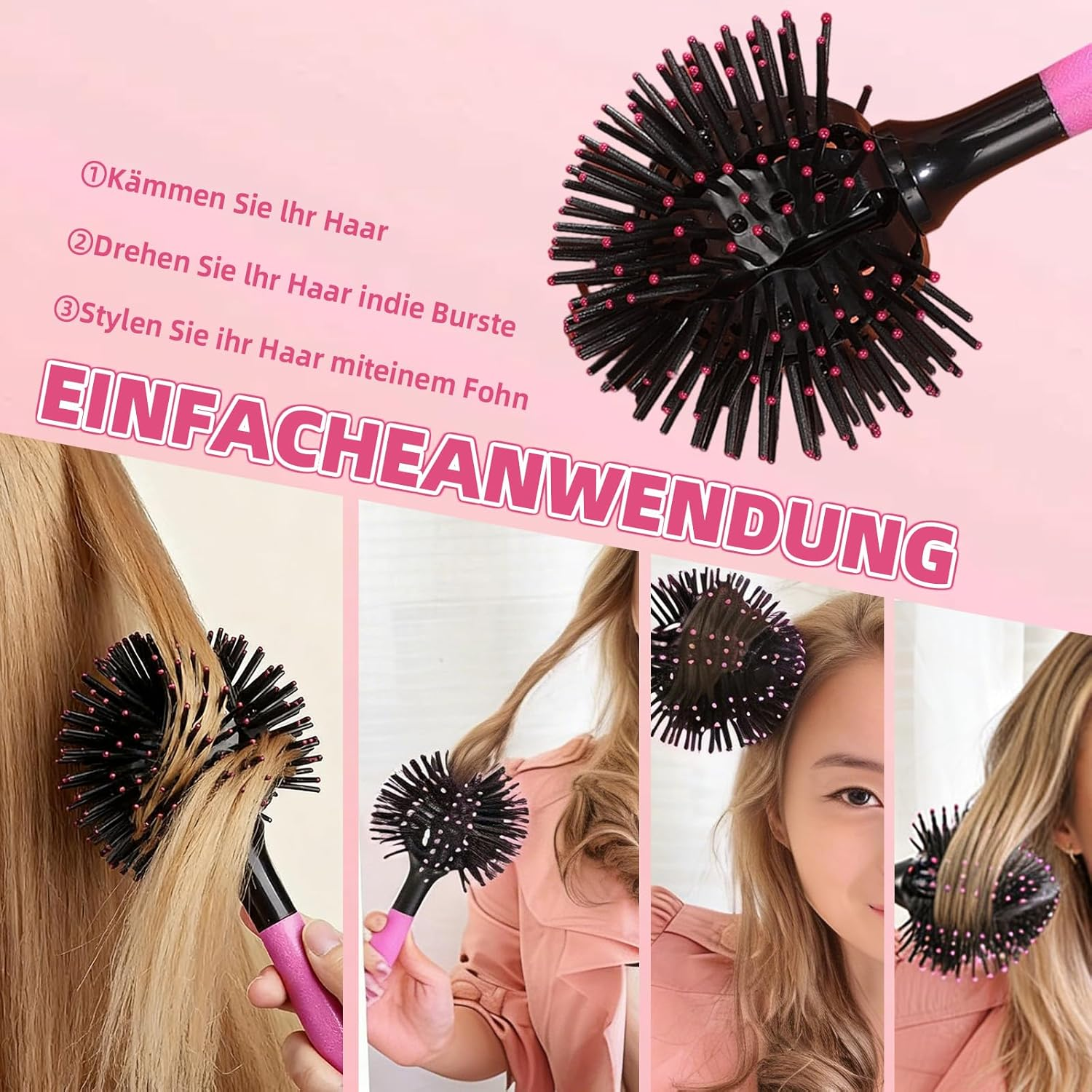 Youery round Brush for Volume Curls, round Brush for Detangling, Easy Styling with Hair Dryer, Creates Salon Quality Beach Waves image number 2