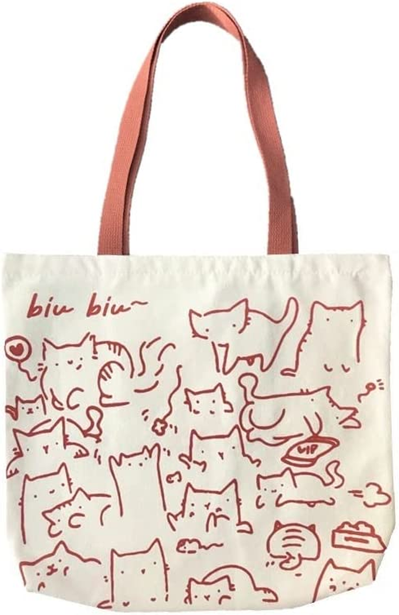 Cat Canvas Tote Bag, Large Cute Tote Bag for Women with Zip, Cotton Reusable Shopping Bag with Pocket, Shopper Bag Cat Lovers Gift