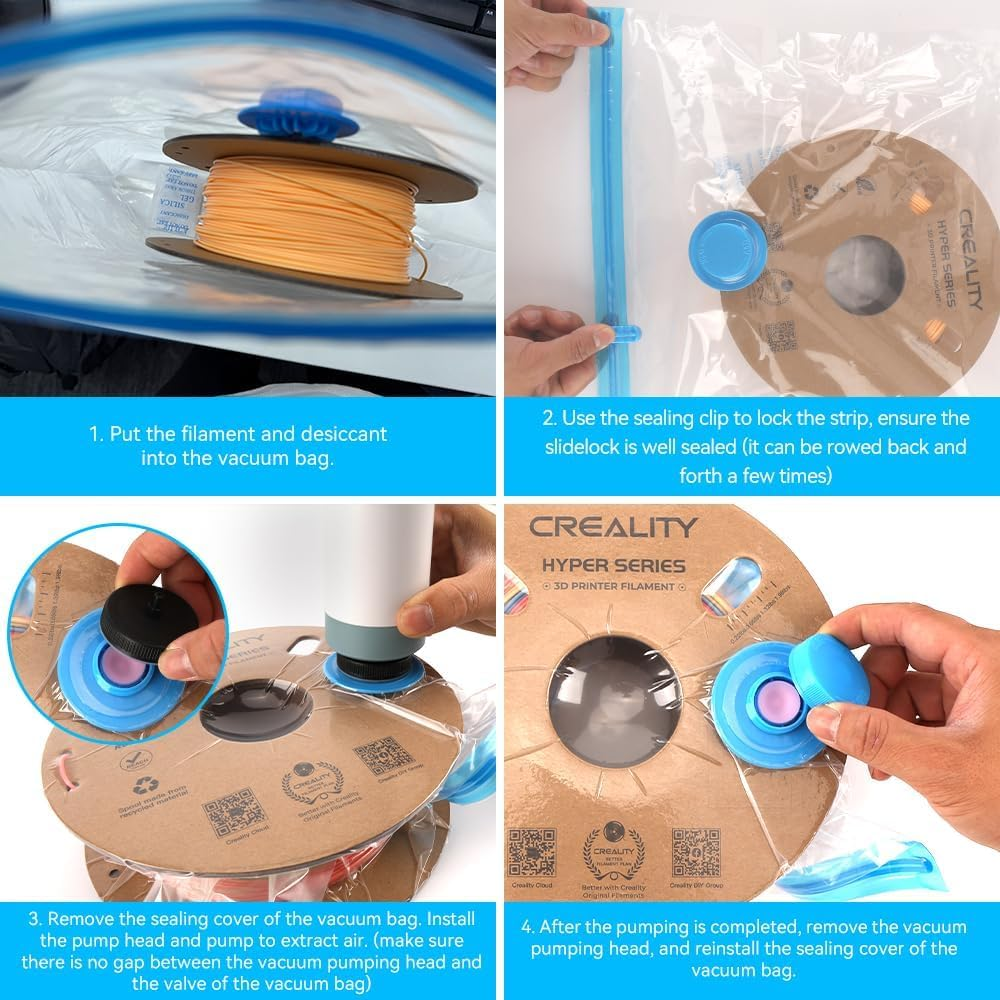 Official Creality 3D Printer Filament Vacuum Bags, 12 Pack, 35 X 35 Cm, Transparent Sealed Bags for Filament Storage, Dustproof, Moisture-Resistant, Reusable, 3D Printer image number 1