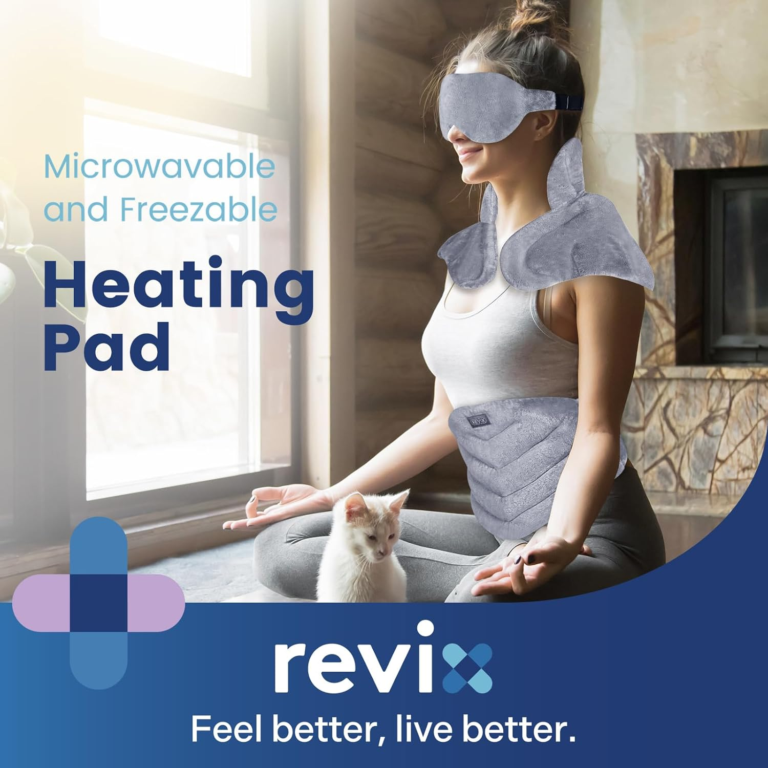 REVIX Microwave Heating Pad for Neck and Shoulders Lower Back Pain Relief, Warm Compress Heated Back Wrap with Weighted Plush, Hot Eye Mask for Migraine Stress, Set of 3 image number 2