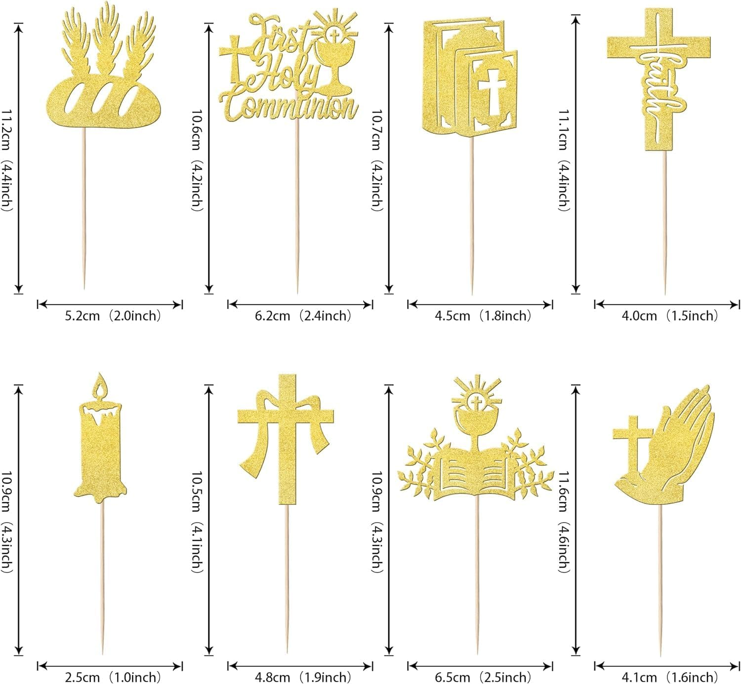 24 Pack First Holy Communion Cupcake Toppers Glitter Cross Bible Cupcake Picks Angel God Bless Cake Decorations for First Communion Baptism Religion Theme Birthday Party Supplies (Gold) image number 3