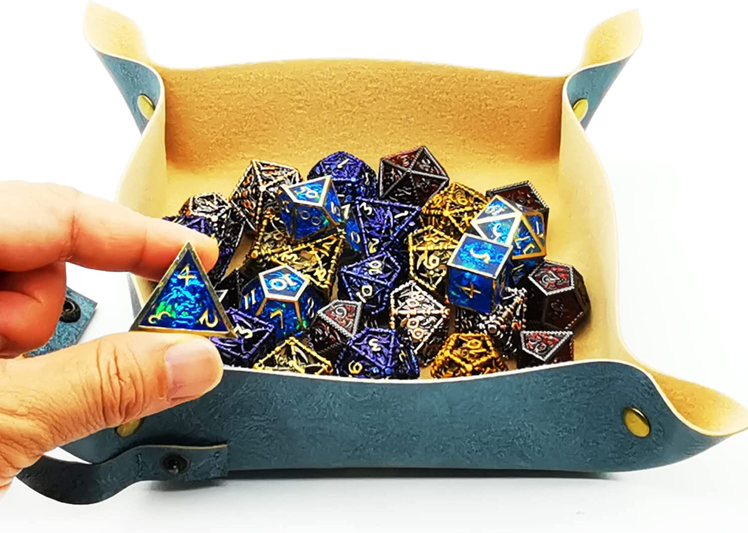 HAOMEJA DND Dice Tray & Bag with Button - Role Playing Dice Tray & Bag for Leather Dice, Jewelry, Coins & Small Accessories (Blue) image number 4
