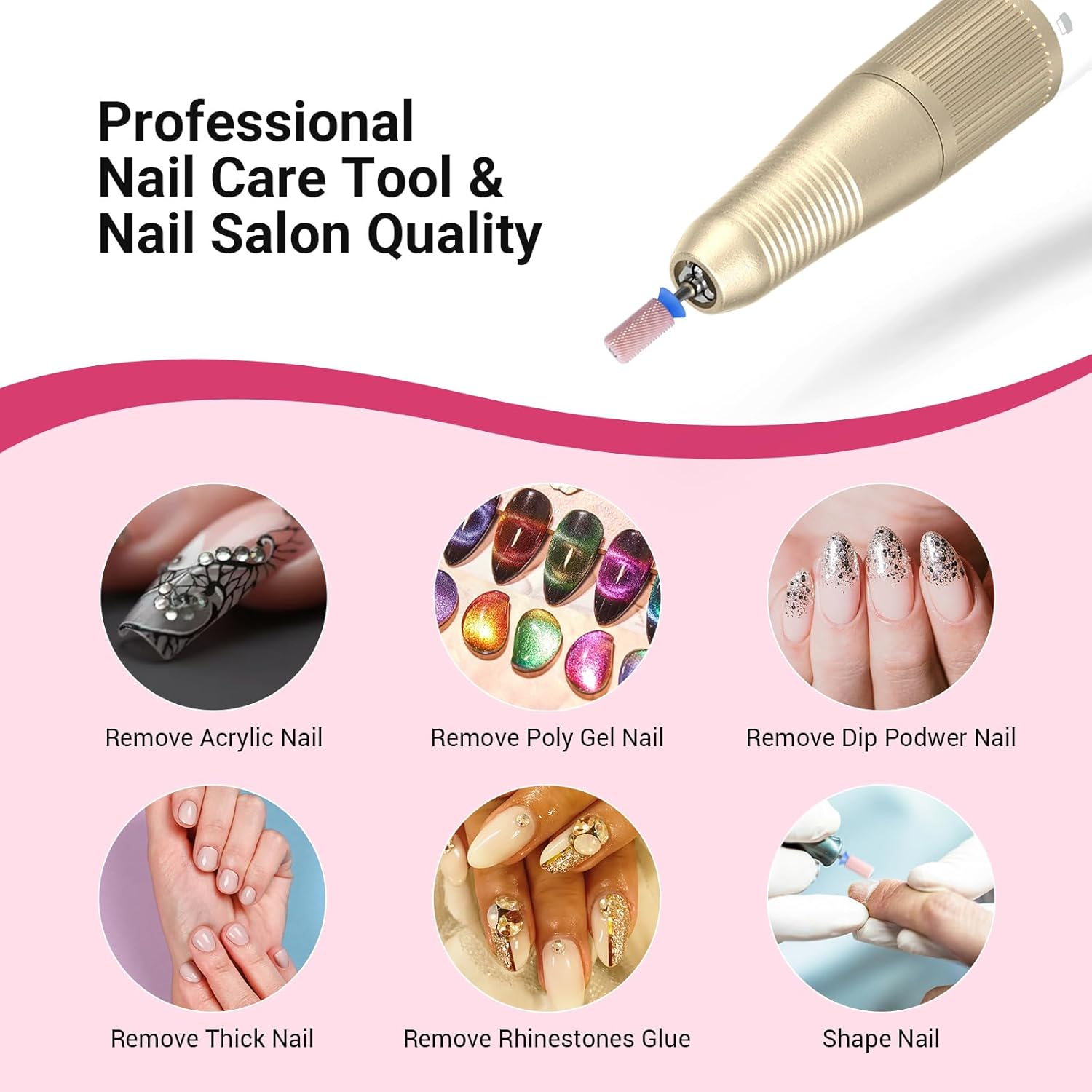 Melodysusie Ceramic Nail Drill Bits, 3/32'' Chamfer Flat Top Large Barrel Bits, Fast Remove Acrylic or Hard Gel, Nail Tool for Manicure Pedicure, Salon Home, Professional or Beginner, Pink, Medium image number 4