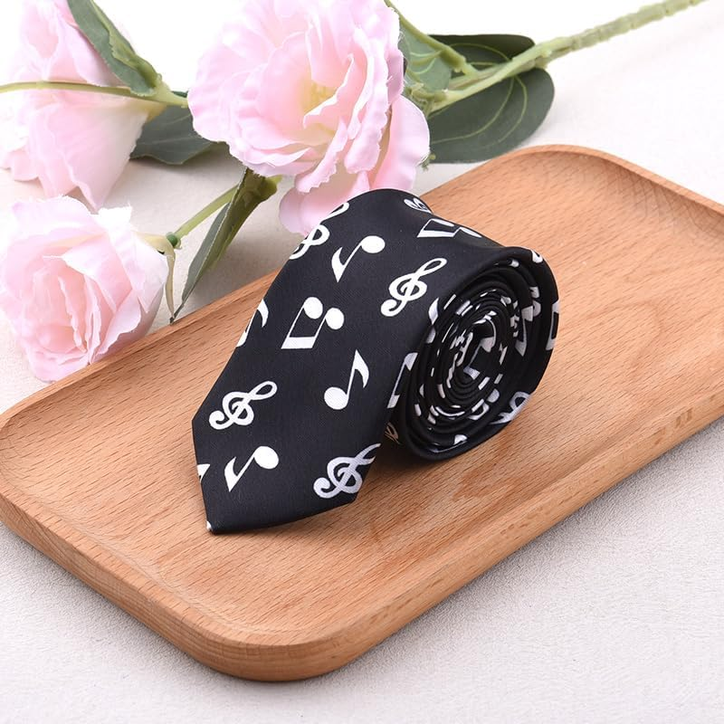 Music Note Necktie for Suit Shirt Accessories Musicians Neckties Music Lovers Birthday Gifts for Men Business Wedding Party Fashion Black Musical Note Neck Ties image number 2