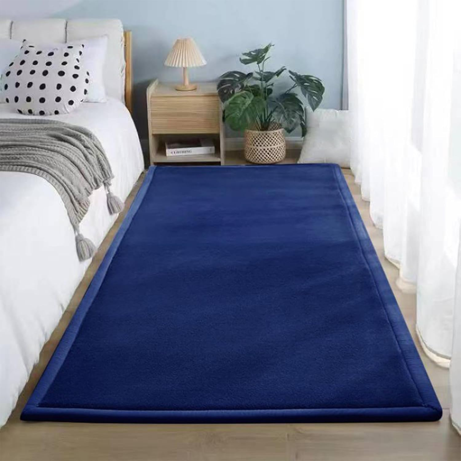Kid'S Coral Velvet Play Mat Area Rugs, Thick Carpet Crawling Mat Modern Soft Area Rug for Nursery Baby Toddler Children Kids Room, Yoga Mat Exercise Pads (Deep Blue, 80X200Cm) image number 2