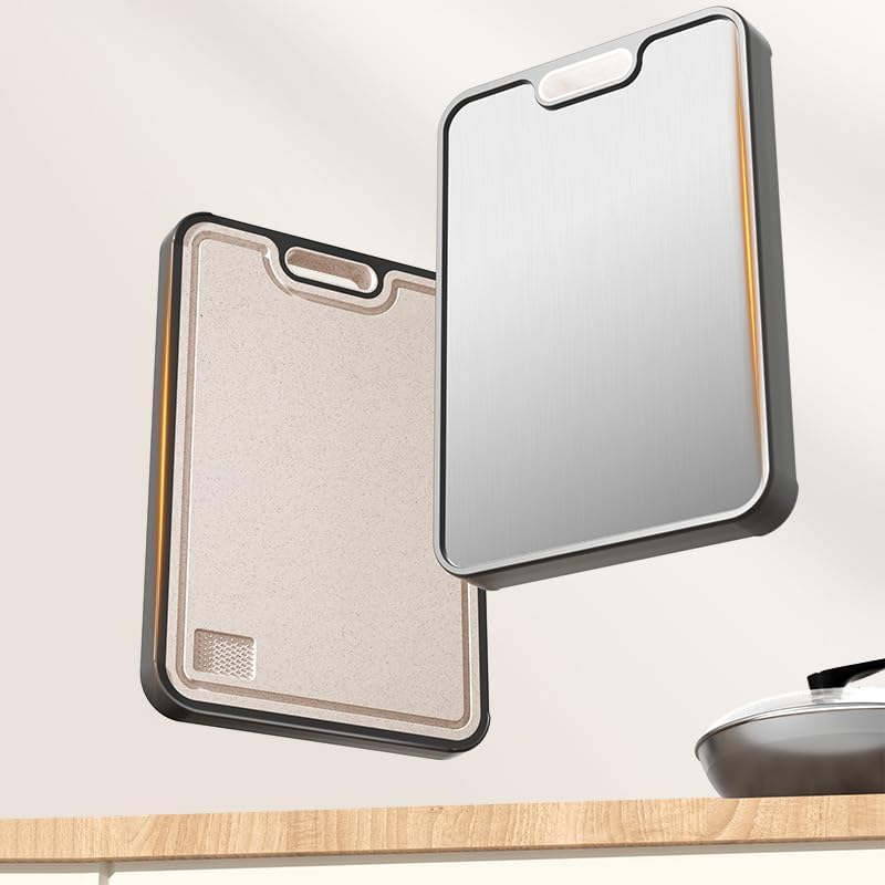 Titanium Cutting Board for Kitchen, 15&rdquo; Double Sided Cutting Board Pure Titanium and Wheat Straw PP for Meat & Veggie, Non-Slip image number 2