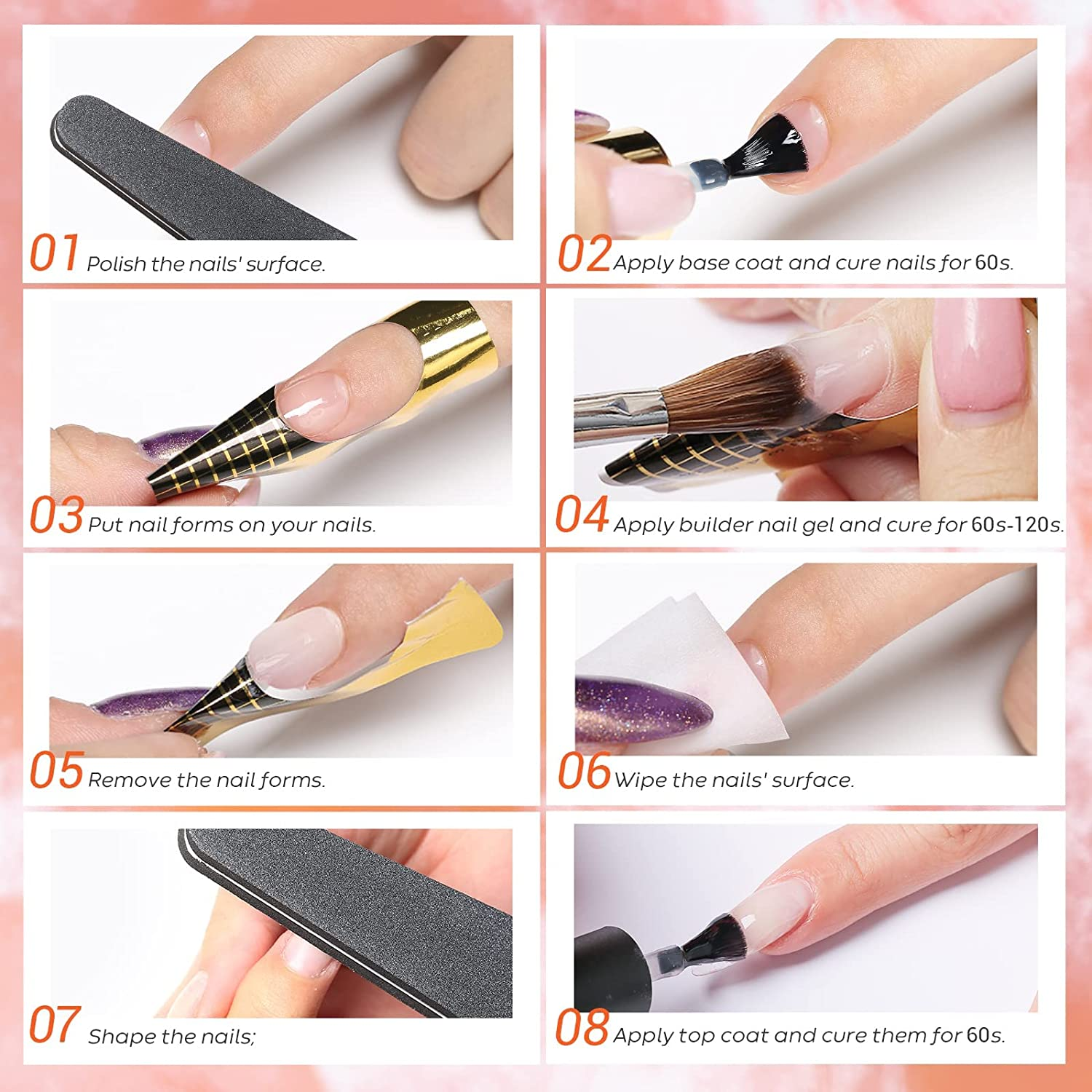 Modelones Builder Nail Gel - 2Oz Clear Hard Gel for Nails, Nail Extension Gel Nail Kit Acrylic Gel Nail Strengthen Gel Nail Art Manicure Set with 100PCS Nail Forms and Dual-Use Acrylic Nail Brush Professional DIY at Home image number 1