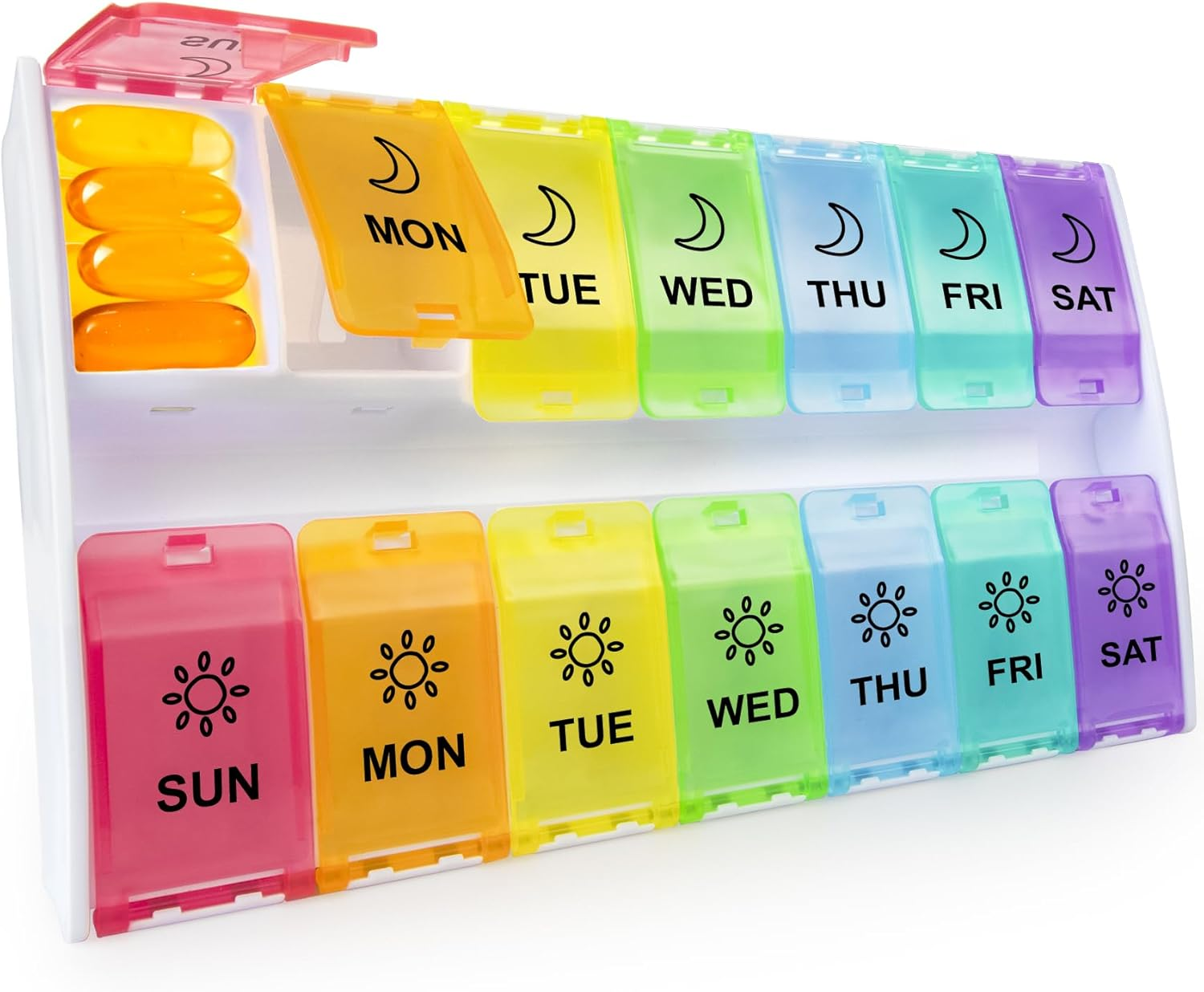 Xl Large Pill Organizer 7 Day, Weekly Medicine Pill Box 2 Times a Day，Am Pm Pill Case Organizer 14 Compartments with Hinged Lids Design，Daily Vitamin Box Pill Dispenser for Fish Oil/Supplements(Black)