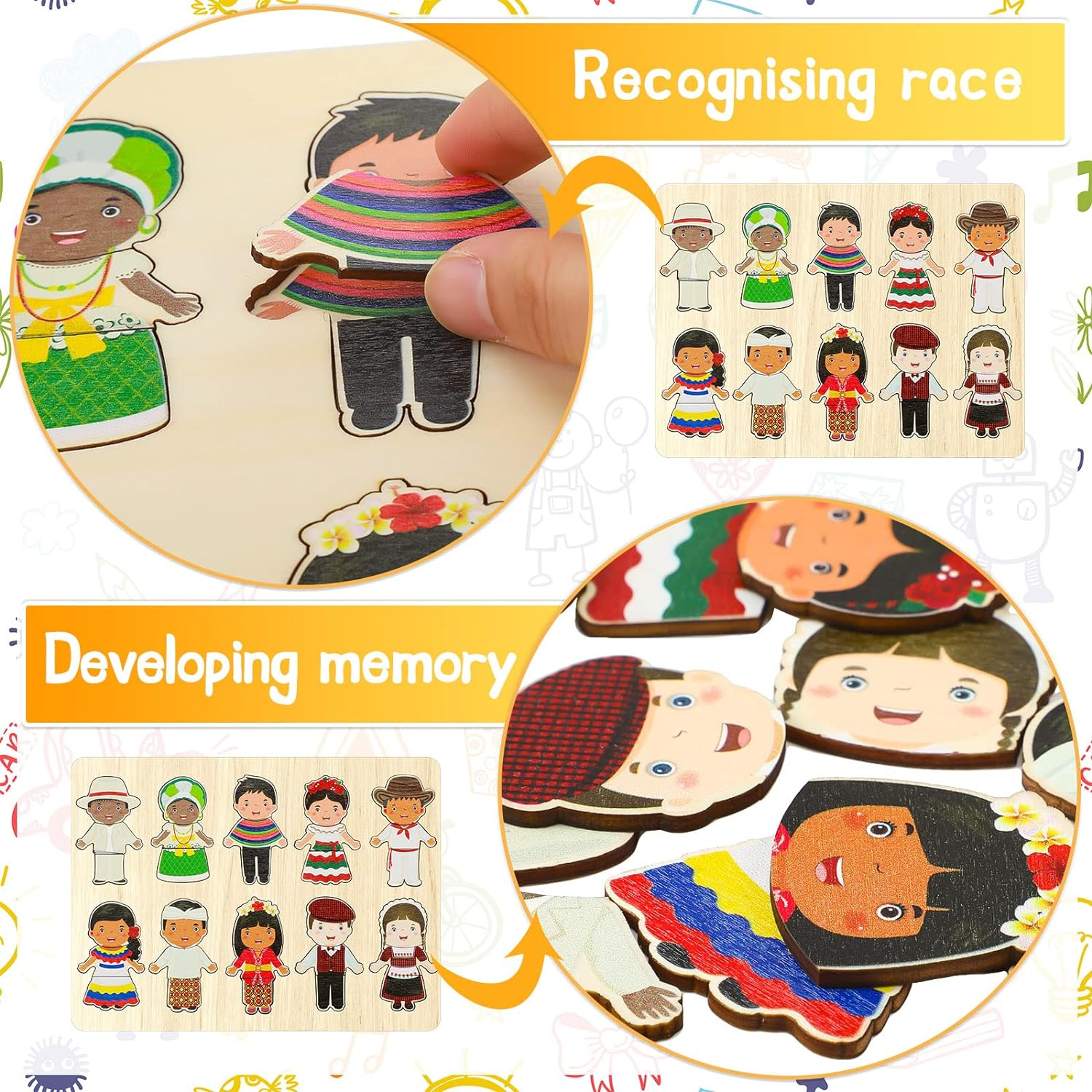 Wooden Puzzles for Toddlers 1-3 Interchangeable Dress up Diversity Peg Puzzle Educational Multicultural World Racial Cognition Toddler Puzzle Learning Mix Match Preschool Puzzle for Kids Boys Girls image number 1