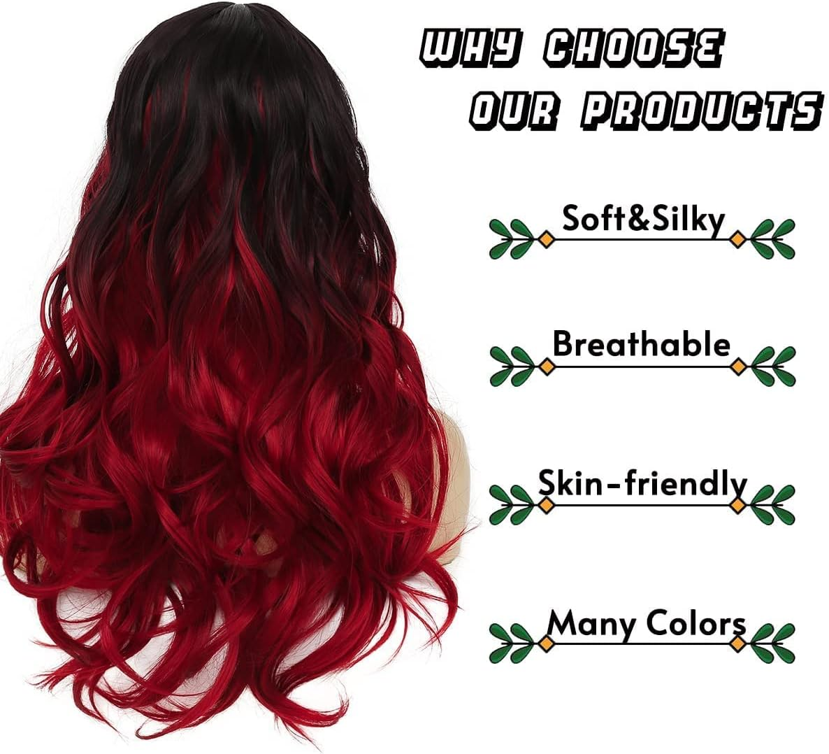 Beweig Ombre Wig Black to Red Long Wavy Wig for Women Side Part Dyed Synthetic Heat Resistant Wig for Daily Party image number 5