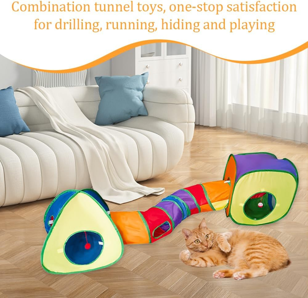 Cat Tunnels, Kitten Tunnel Tube,Cat Combination Tunnel,For Outdoor Indoor Supplies,For Kitten, Puppy, Kitty,With Play Ball and Bell,Peek Hole,Foldable,Pop Up image number 6