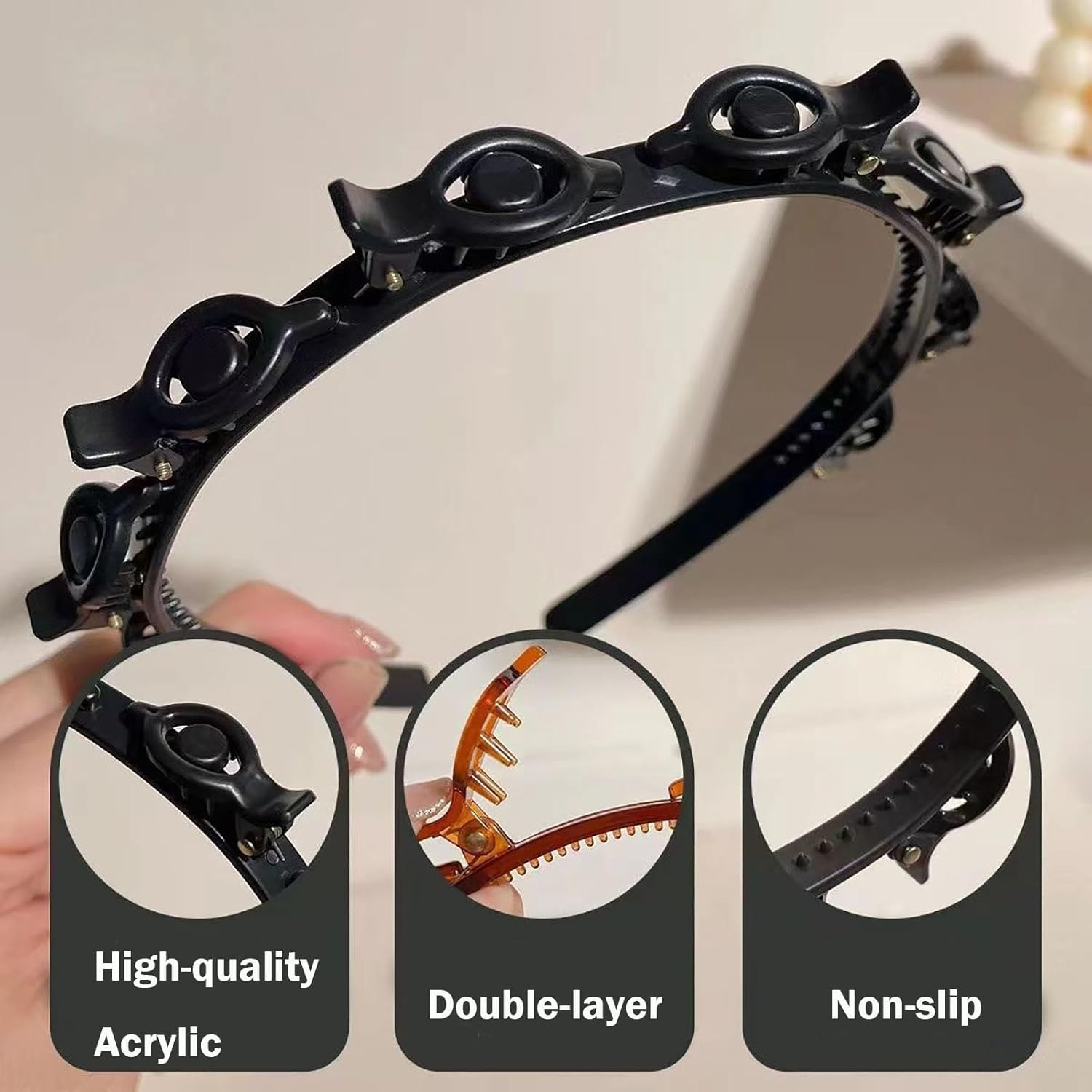 Pack of 4 Headbands with Clips, Braided Hair Clips, Women'S Bangs, Hairstyle Hairpin, Double Layer, Non-Slip, Pony Hairpin for Women, Girls, Styling Accessories image number 5