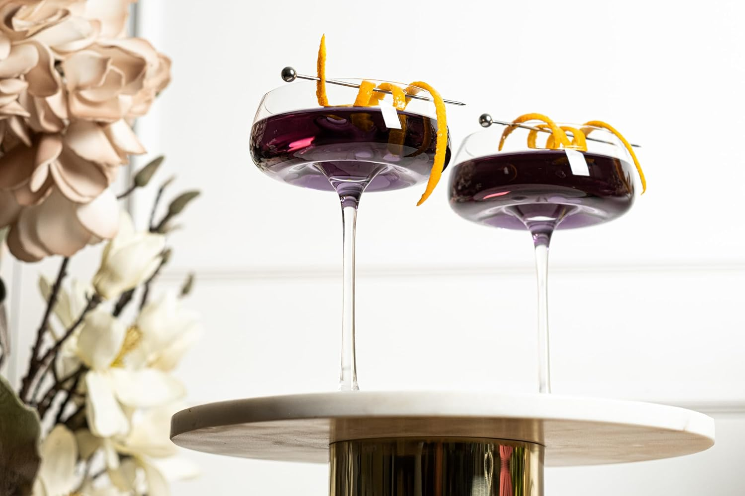 Crystal Cocktail and Champagne Coupette Glasses | Set of 4 | 9 Oz Elegant Long Stemmed Coupe Glassware for Gimlet, Espresso Martini, Daiquiri, Cosmopolitan | Fancy round Saucers image number 2