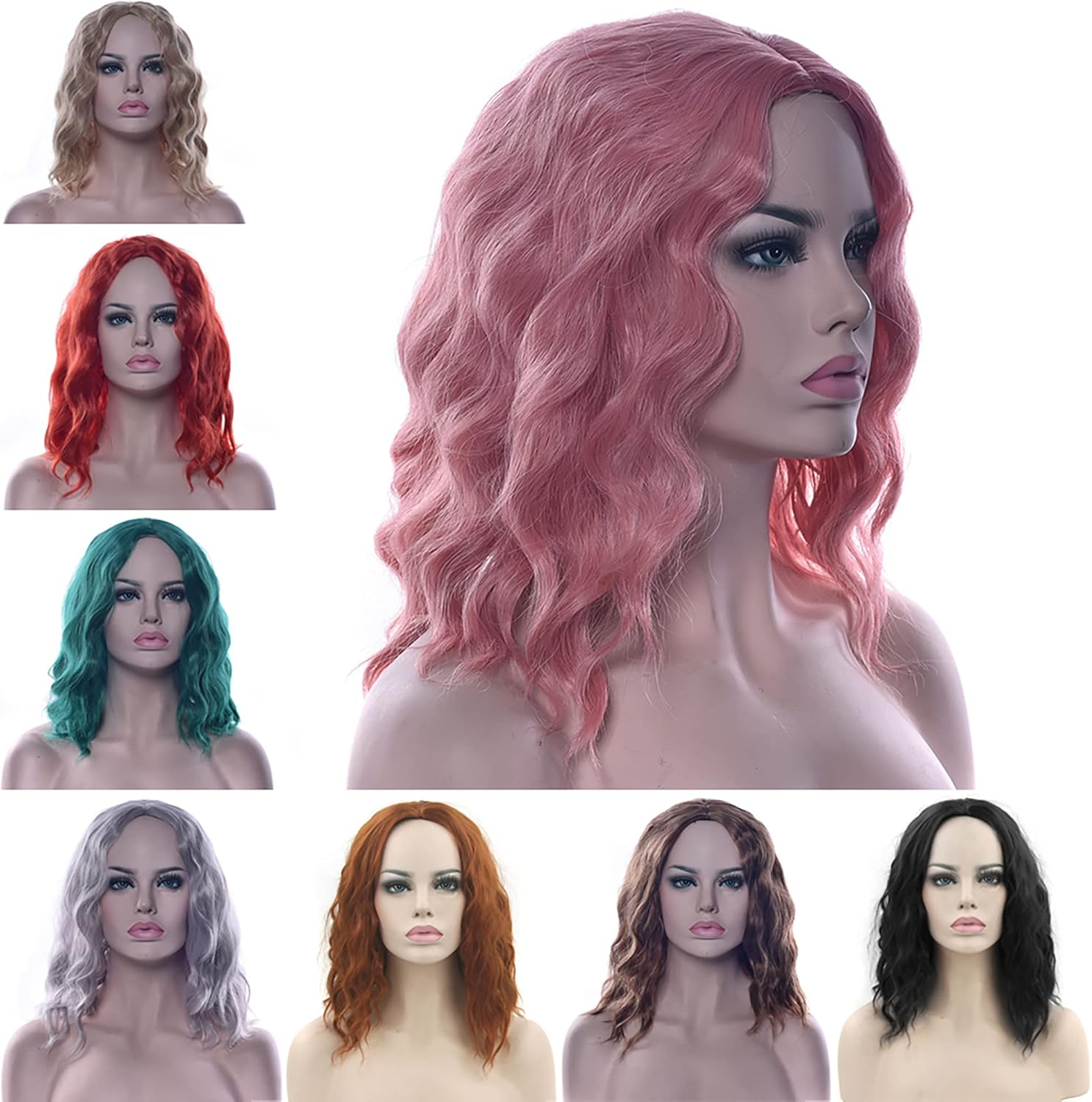 IMISSU Short Afro Curly Hair Wigs Cosplay Wig Halloween Costume Party Headwear for Women (Light Brown) - Burgundy image number 2