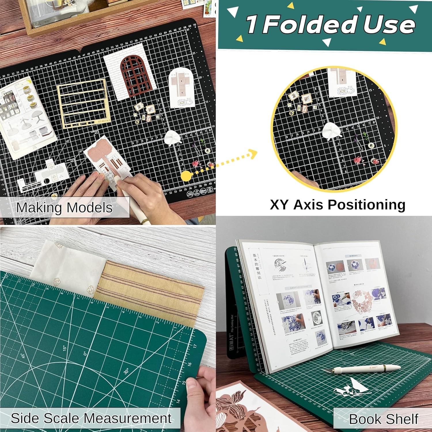 Imat Flip Cutting Mat M Type &ndash; Foldable to A4-Like Size (24&times;35 Cm), Expands to 96&times;35 Cm, Double-Sided (Inches/Cm Scale), Ideal for Craft Projects (Ash Grey) - Ash Grey image number 3