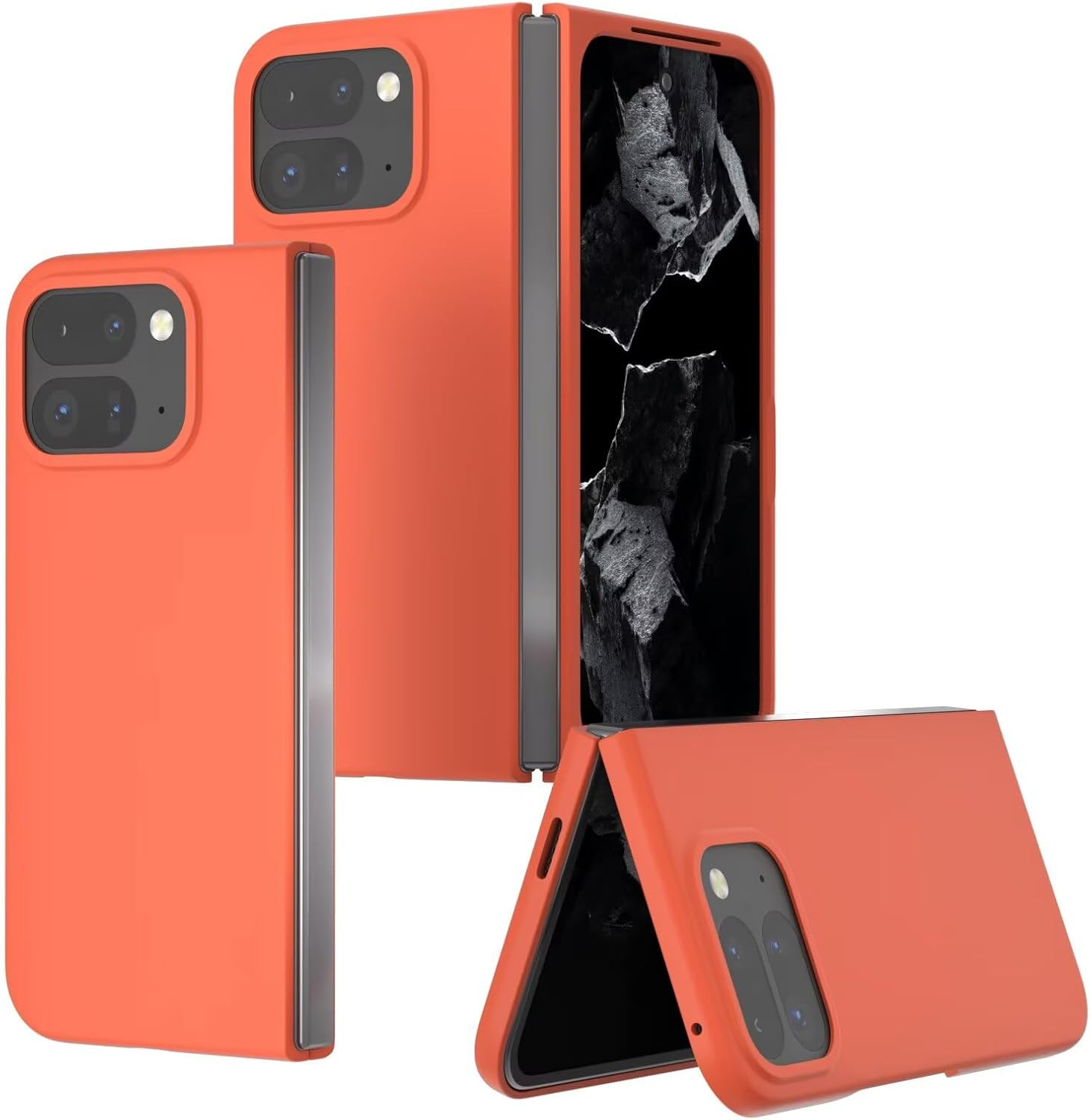 HONLEN Case Suitable for Google Pixel 10 Pro Fold (8 Inches), Hard PC Silicone Mobile Phone Case, Drops and Scratch-Resistant - Orange - Black image number 3