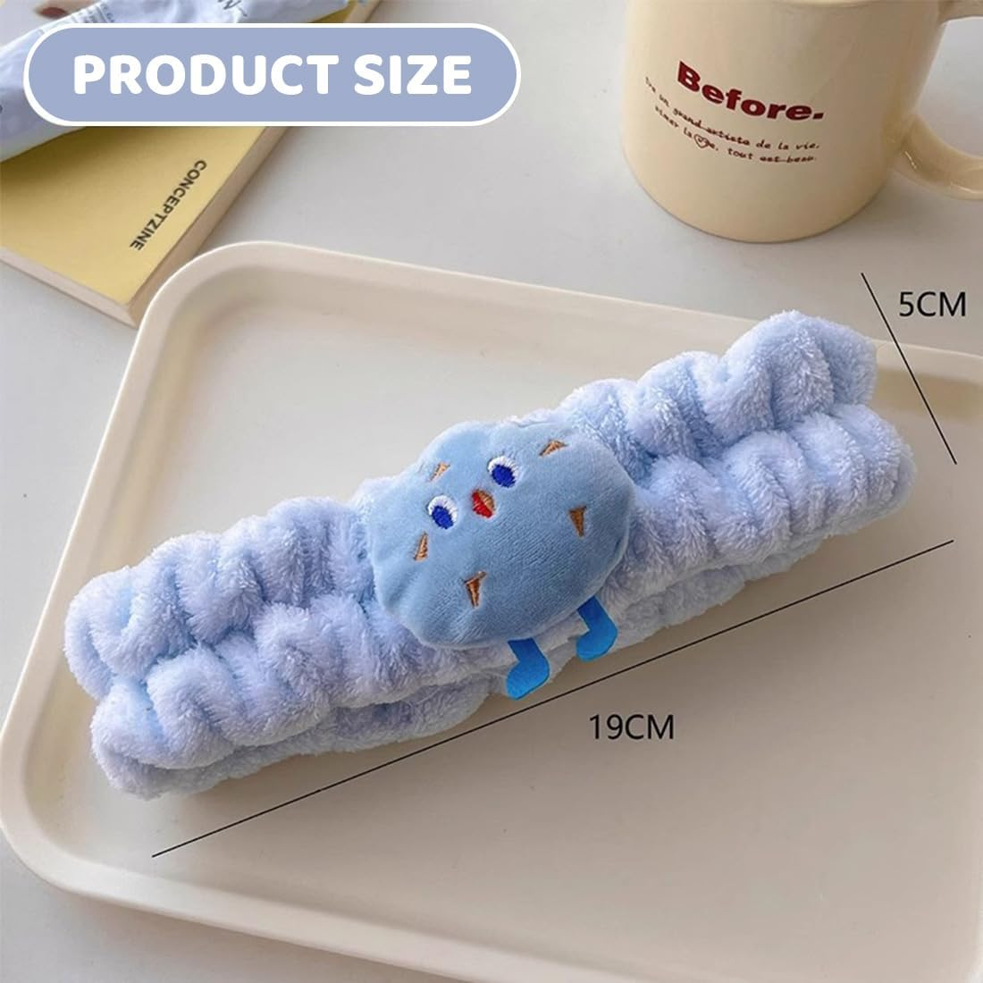 Spa Face Headband Wrist Wash Bands Set Face Wash Bracelets Elastic Makeup Hair Band Sweatband for Makeup and Washing Face Women Spa Yoga Shower, Coffee Colour, Blue image number 3