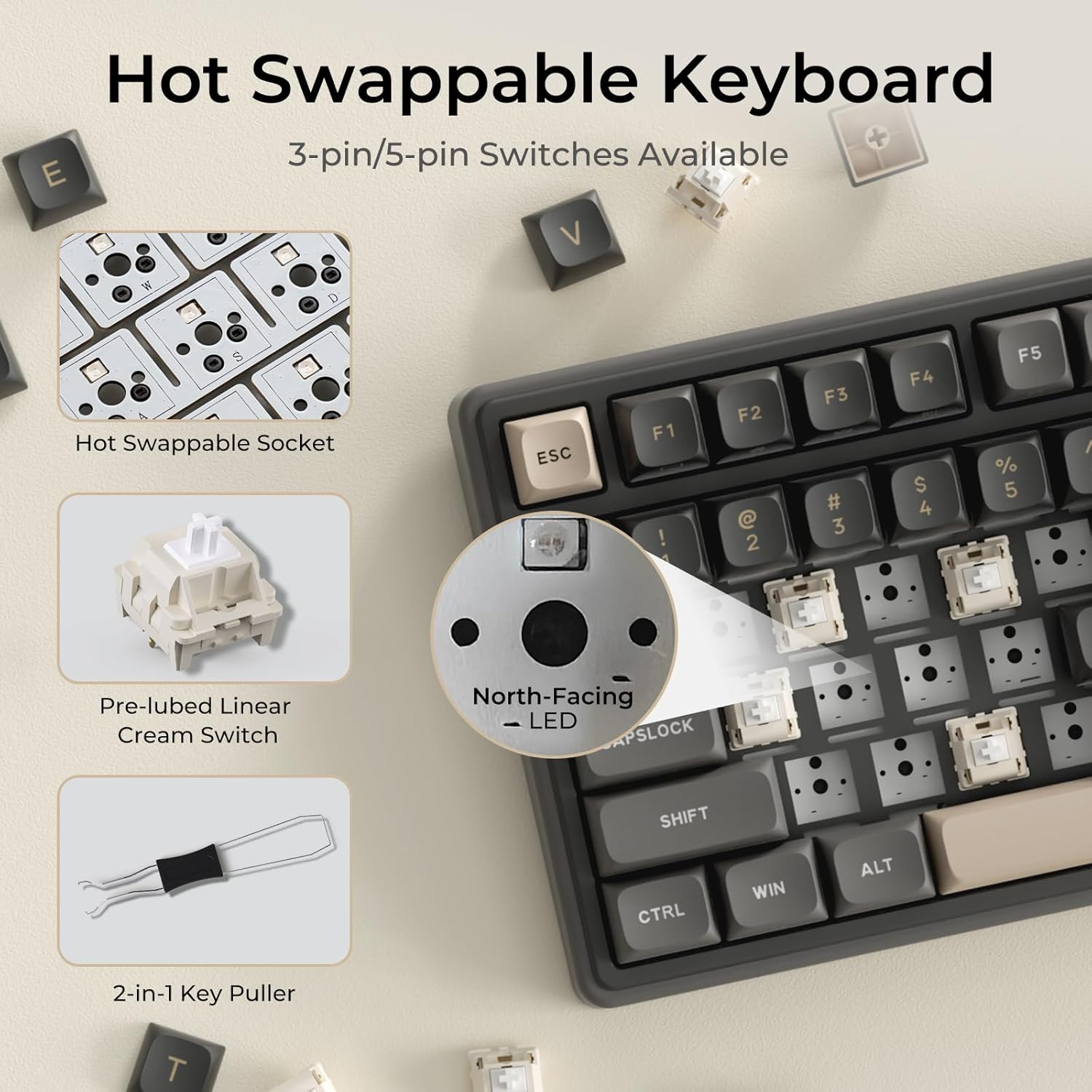 RK ROYAL KLUDGE R98 Pro Creamy Gaming Keyboard, 96% Wired Mechanical Keyboard RGB Backlit with Number Pad and Volume Knob, Gasket Mount, MDA Profile PBT Keycaps, Hot Swappable Pre-Lubed Linear Switch image number 5