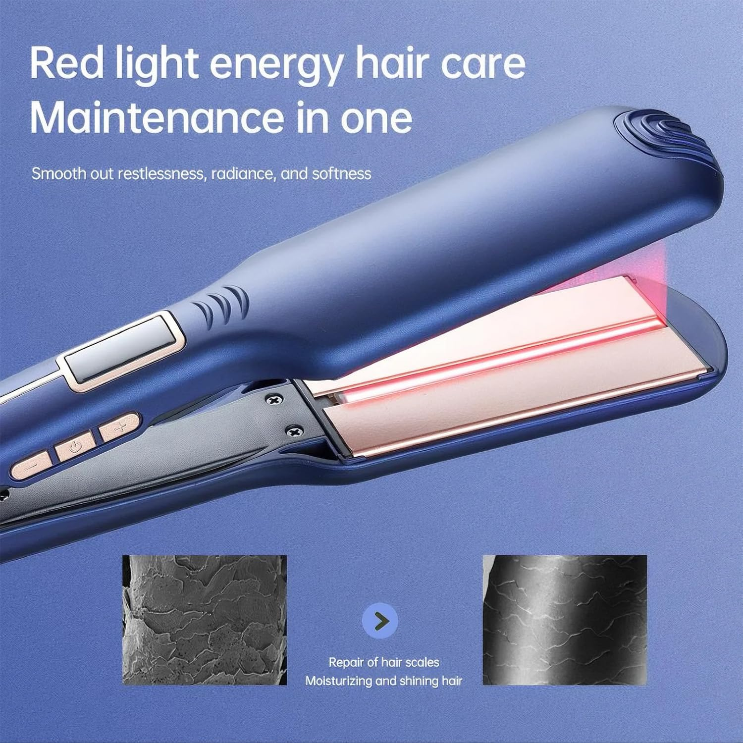 PRO Infrared Wide Flat Iron Hair Straightener Version LCD Display Hair Straightening and Curling Iron Dual Purpose Salon Tool, Anti-Scald, Gifts for Women, Lovers or Friends image number 2