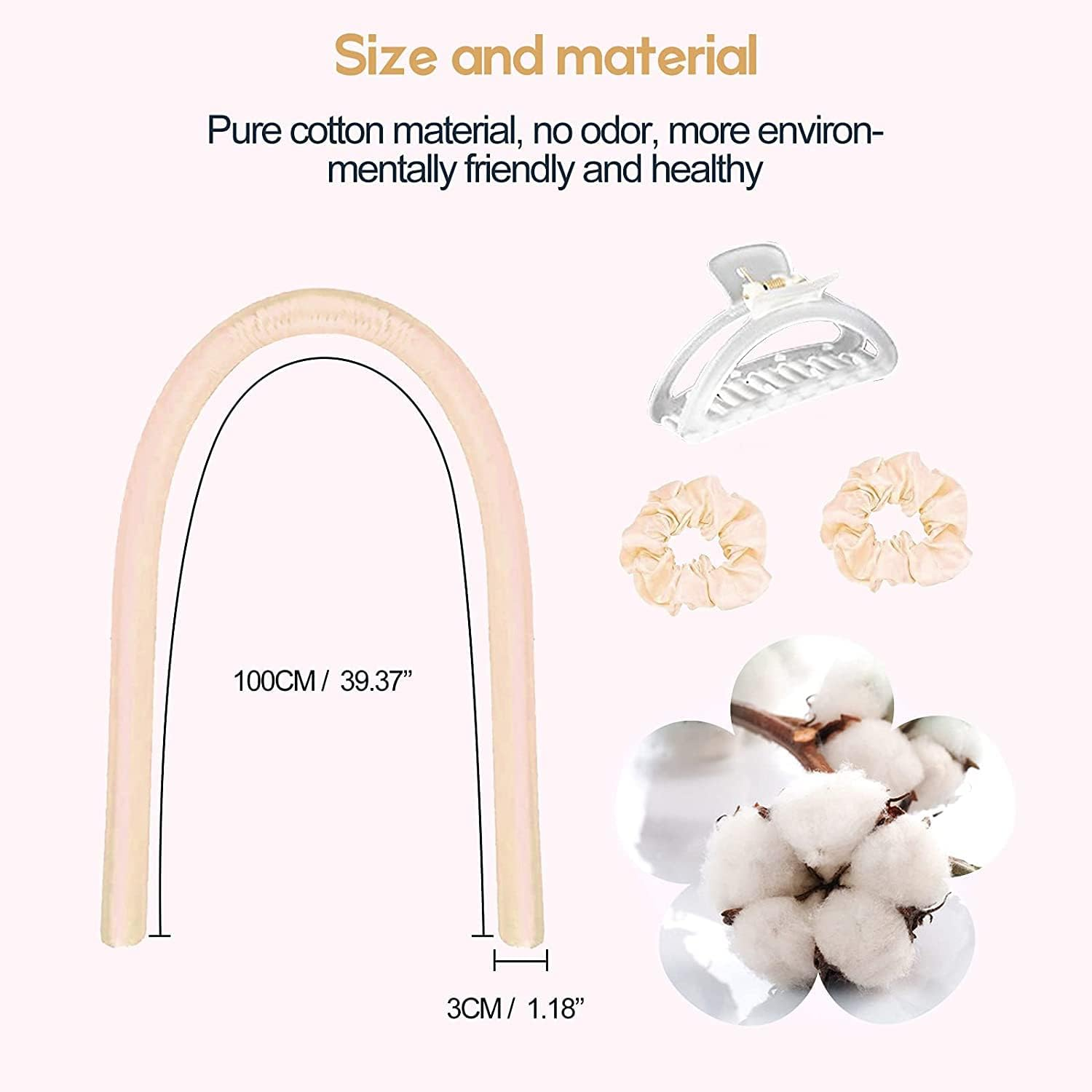 Heatless Hair Curlers for Long Hair Overnight Curlst, Women Girls No Heat Heatless Curls Hair Rollers, Soft Foam Heatless Curling Rod Headband, Curling Ribbon for Natural Hair (Champagne, Medium) image number 3