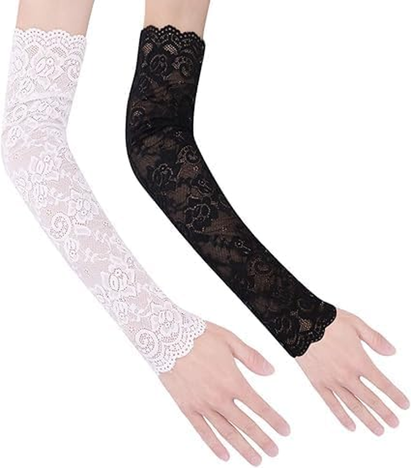 Long Fingerless Lace Sun Arm Sleeve Gloves 2Pcs UV Protection Summer Sunscreen Bridal Evening Party Driving Cover image number 3