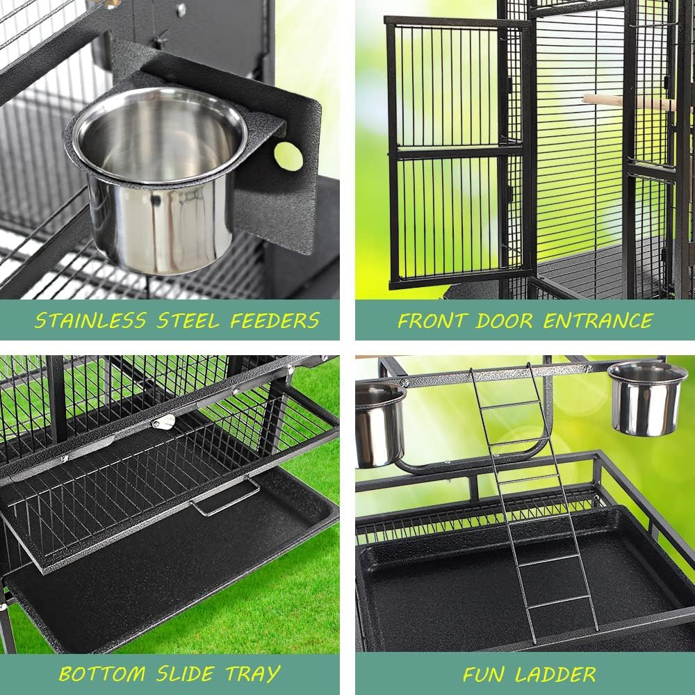 Taily Bird Cage Stand-Alone Aviary 155Cm Large Bird Cages Travel Stand Budgie Parrot Birdcage with Removable Tray Black image number 2