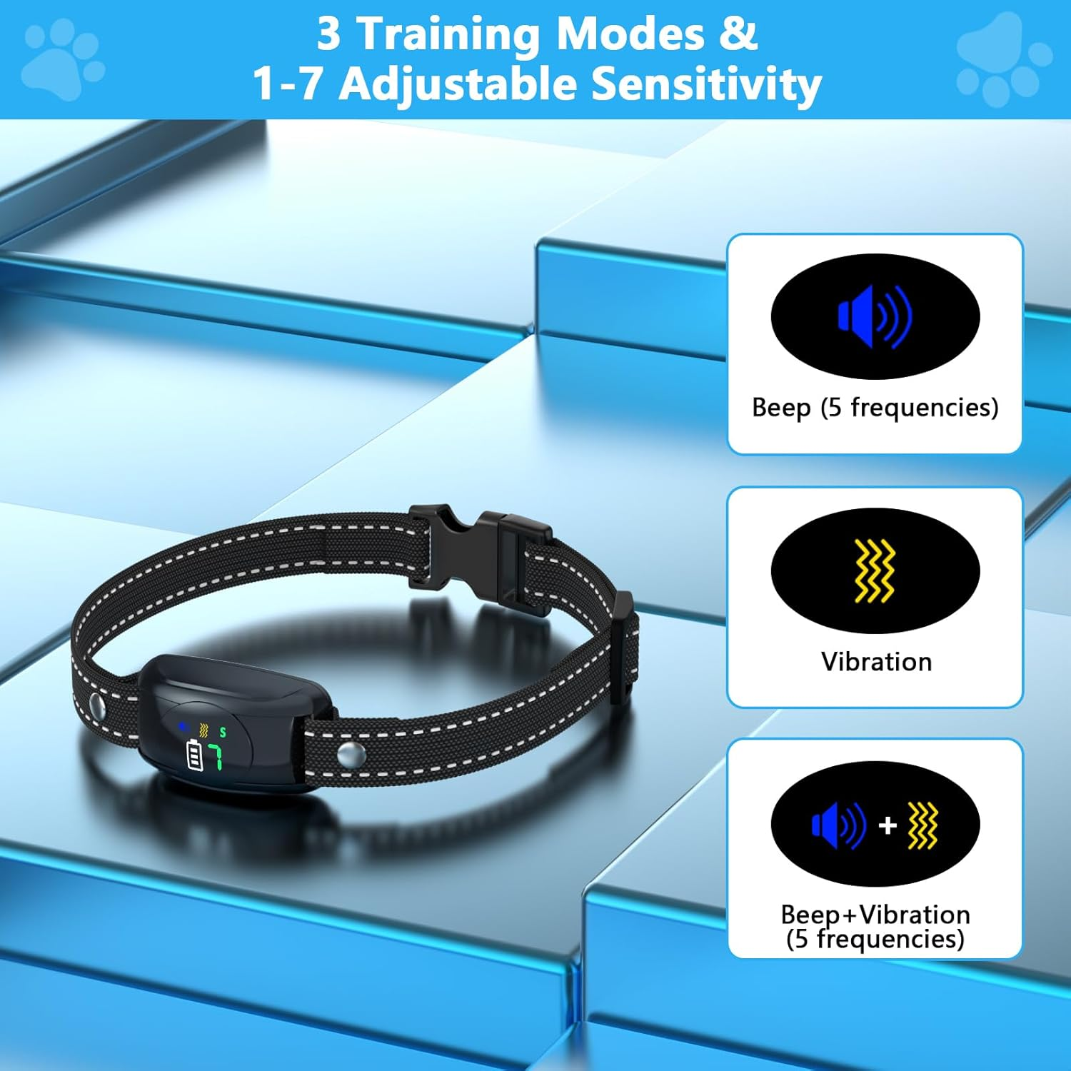 2 Pack No Shock Bark Collar for Medium & Large Dogs &ndash; Rechargeable anti Bark Collar with Beep & Vibration, 7 Sensitivity Levels, 100% IPX7 Waterproof & Humane Dog Bark Collar