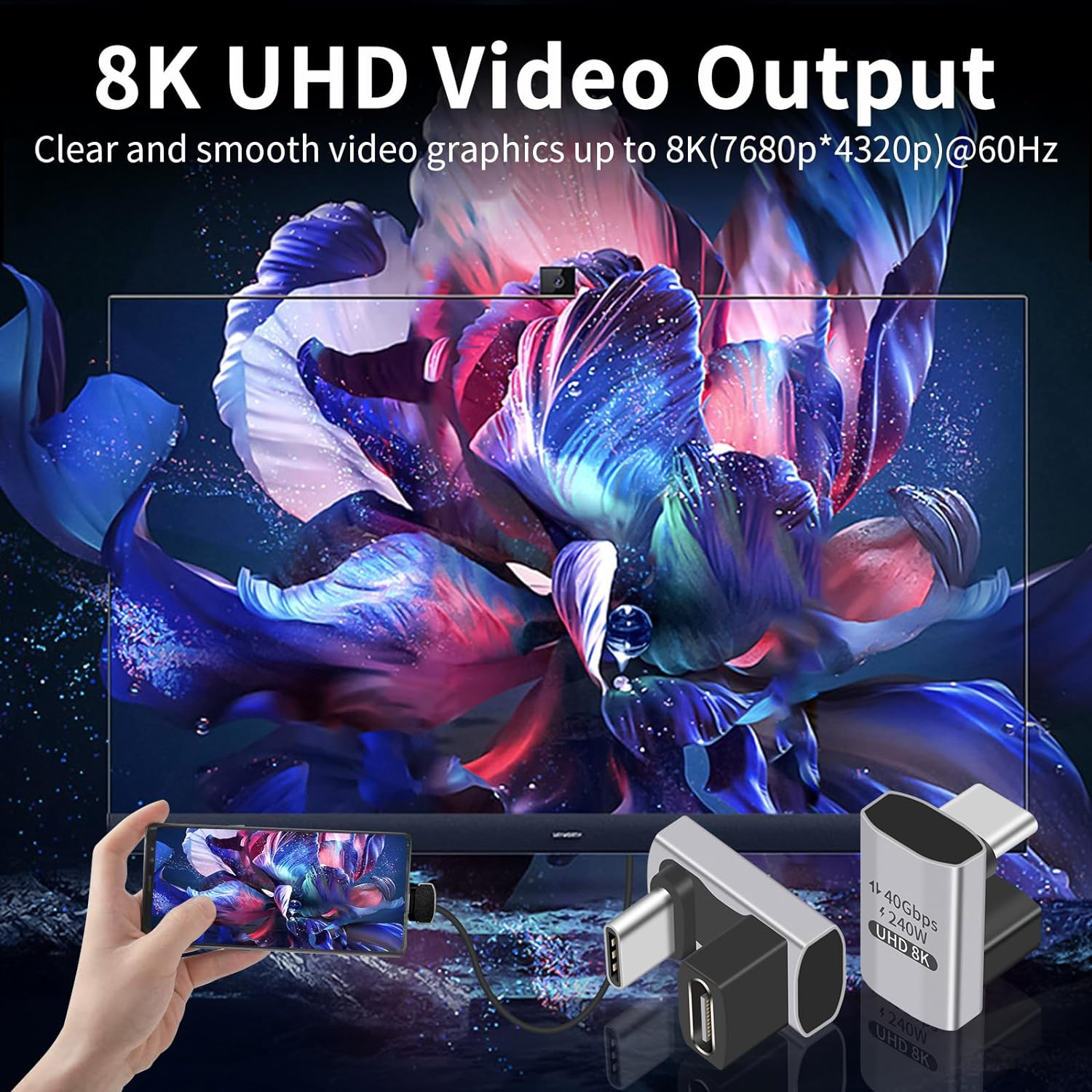 Duttek USB C U Adapter (2 Pack) USB C 180 Degree Adapter Support 40Gbps Data Transfer, 240W Charging and 8K Video, USB C Angle Adapter Compatible for Thunderbolt 4/3, Switch, Macbook, Laptop, Tablet - 240W Vertical 90 Degree image number 5