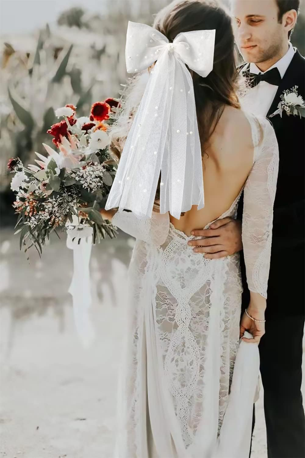 Bachelorette Decorations Bridal Hair Clip Bridesmaid Favors Bride to Be Bridal Shower Gift Bride Hair Pieces Headband Pearl White Bow Veil image number 3