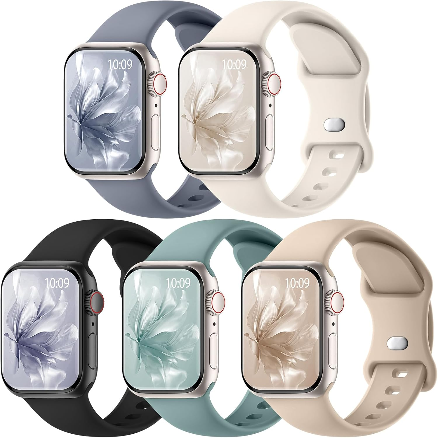 5 Pack Sport Bands for Apple Watch Band 38Mm 40Mm 41Mm 42Mm 44Mm 45Mm 46Mm 49Mm for Women and Men, Soft Silicone Waterproof Replacement Strap for Iwatch Ultra/Iwatch Series 11/10/9/8/7/6/5/4/3/2/1/SE