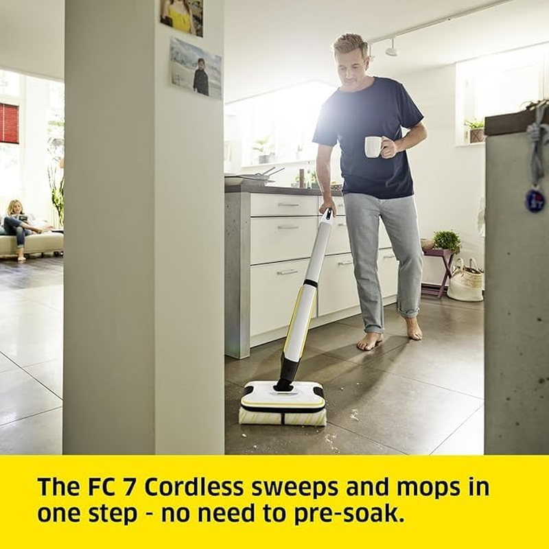 K&auml;rcher FC 7 Premium Cordless Hard Floor Cleaner, Quick Drying Smart Wet Dry Vacuum with Edge Cleaning. Cleans 175M&sup2;, 45 Min Run Time, In-Built Self Cleaning