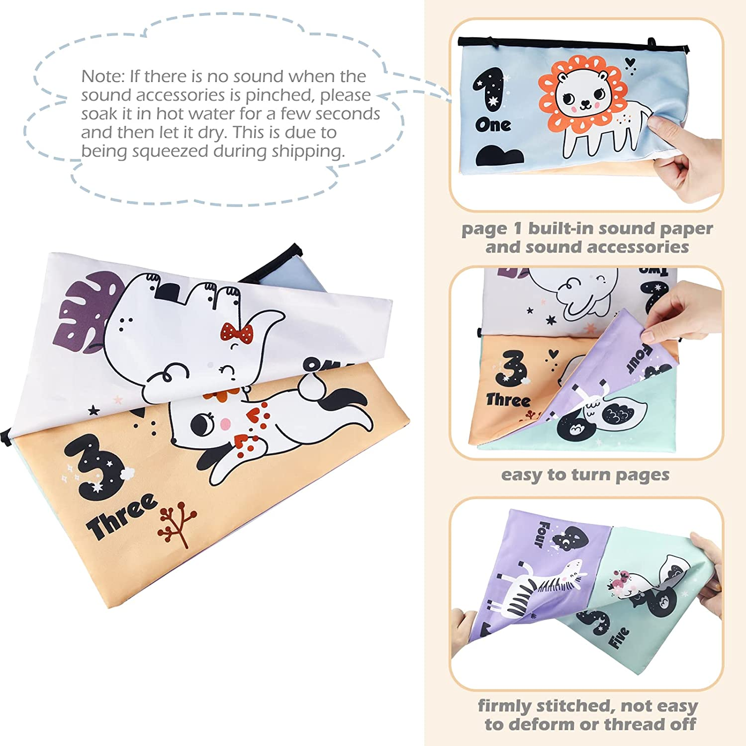 Hapavis Tummy Time Toys Cloth Books with Mirror Teethers Black and White High Contrast Early Educational Toy Graphic Series image number 1