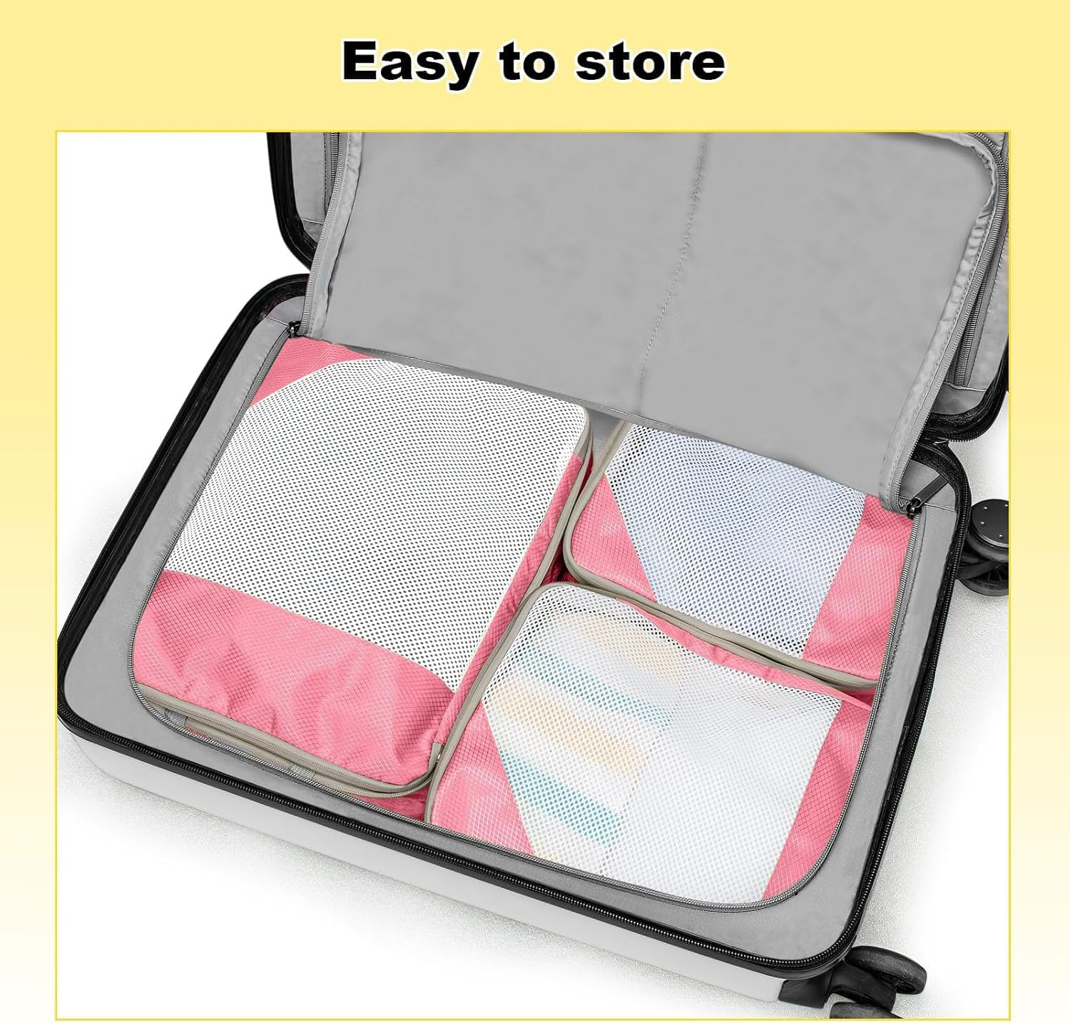 Enjour 4 Sets Compression Packing Cubes, Luggage Organizer Bags for Travel Essentials, Travel Accessories (Pink) - Jet Black image number 4