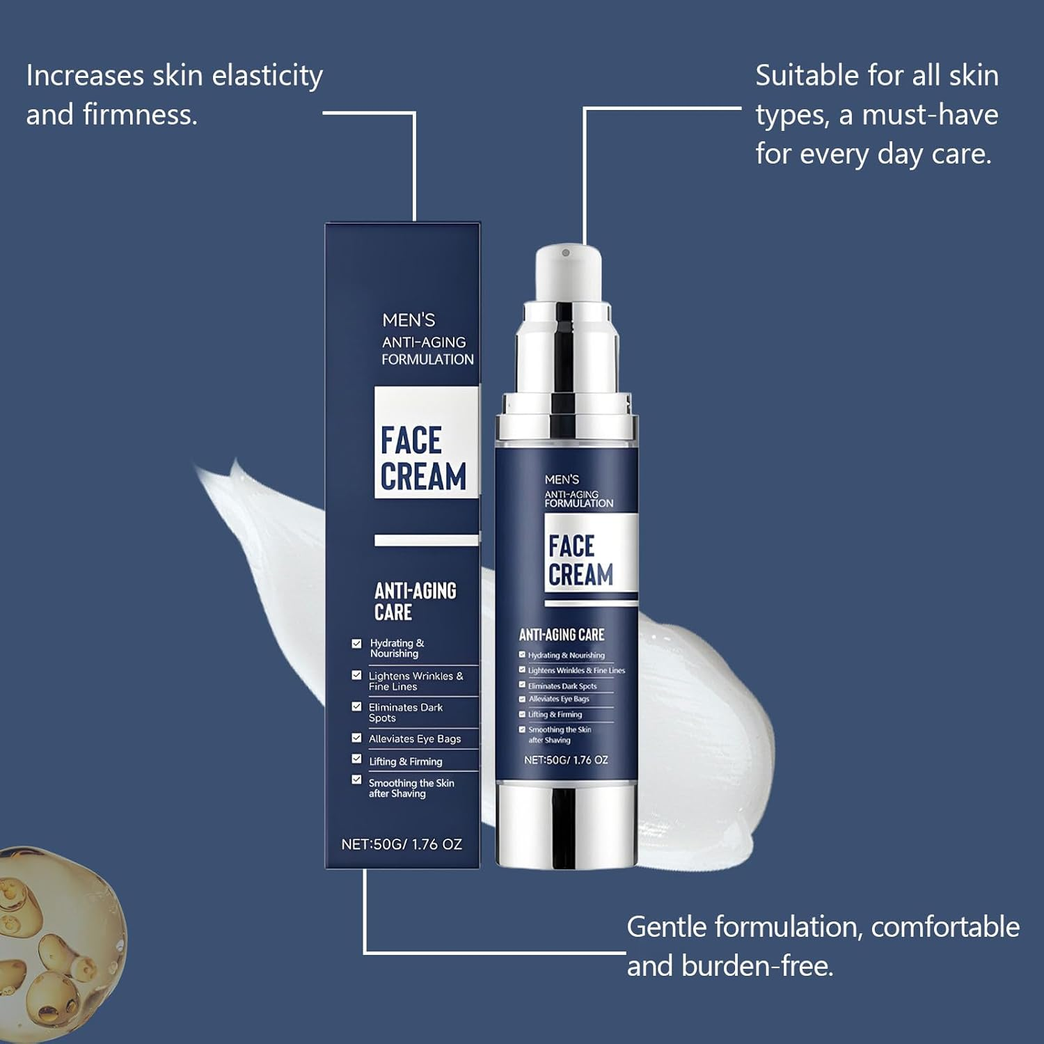 6 in 1Mens Face Moisturizer, anti Aging Face Cream Men, Lift and Tighten Cream, Reduces Wrinkles & Fine Lines, Dark Spots Remover, Eye Bags Treatment, Nourishing Mildly, Non-Greasy (3Pcs) - 1Pcs image number 2