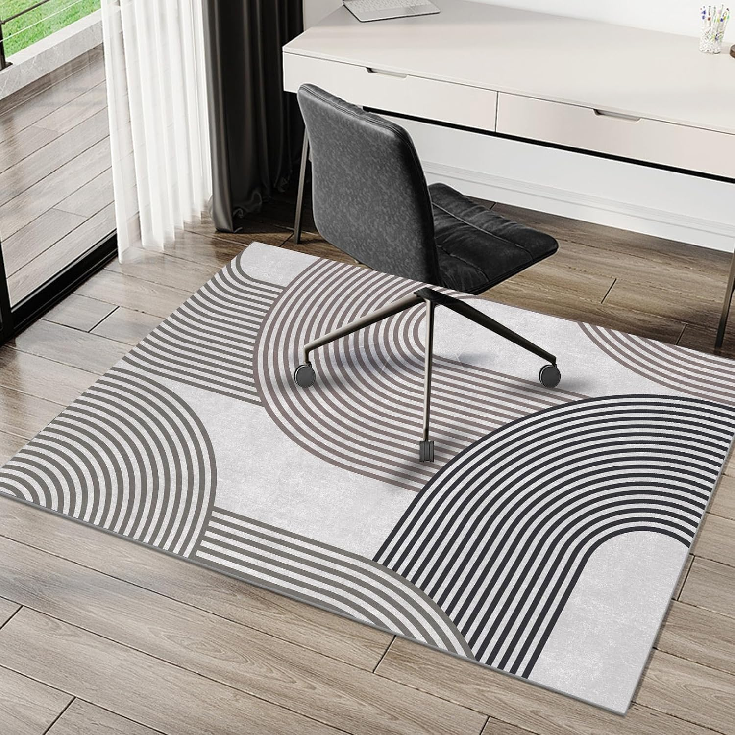 Office Chair Mat for Hardwood Floors, 120X100Cm Anti-Slip Desk Chair Mat, Highly Quality Computer Chair Mat for Rolling Chair, Multi-Purpose Floor Protector for Home Office-Blackgold