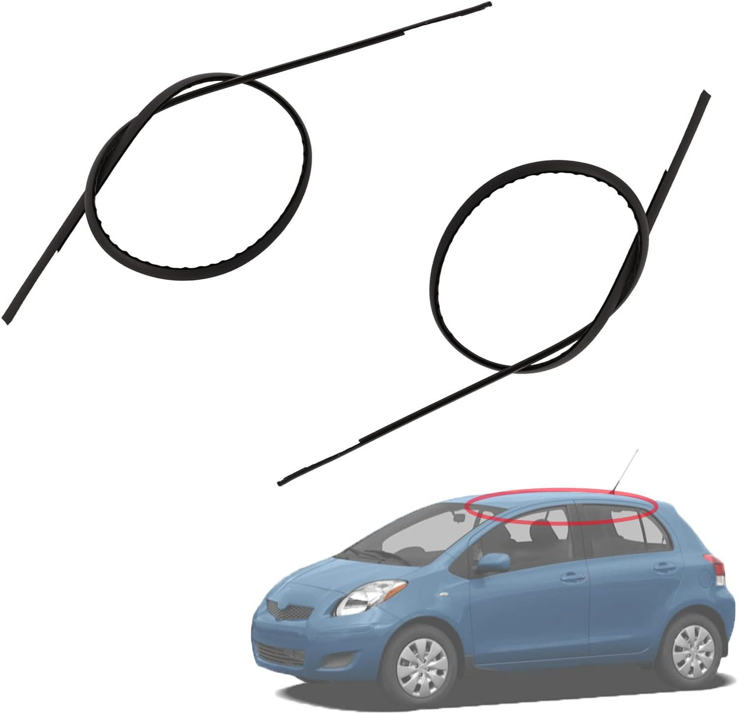 Magimaker 2Pcs 75551-52130 Roof Drip Molding Strips Compatible with Toyota Yaris Hatchback 2006-2011 Left and Right Side, Black, 35*3*2Cm image number 1