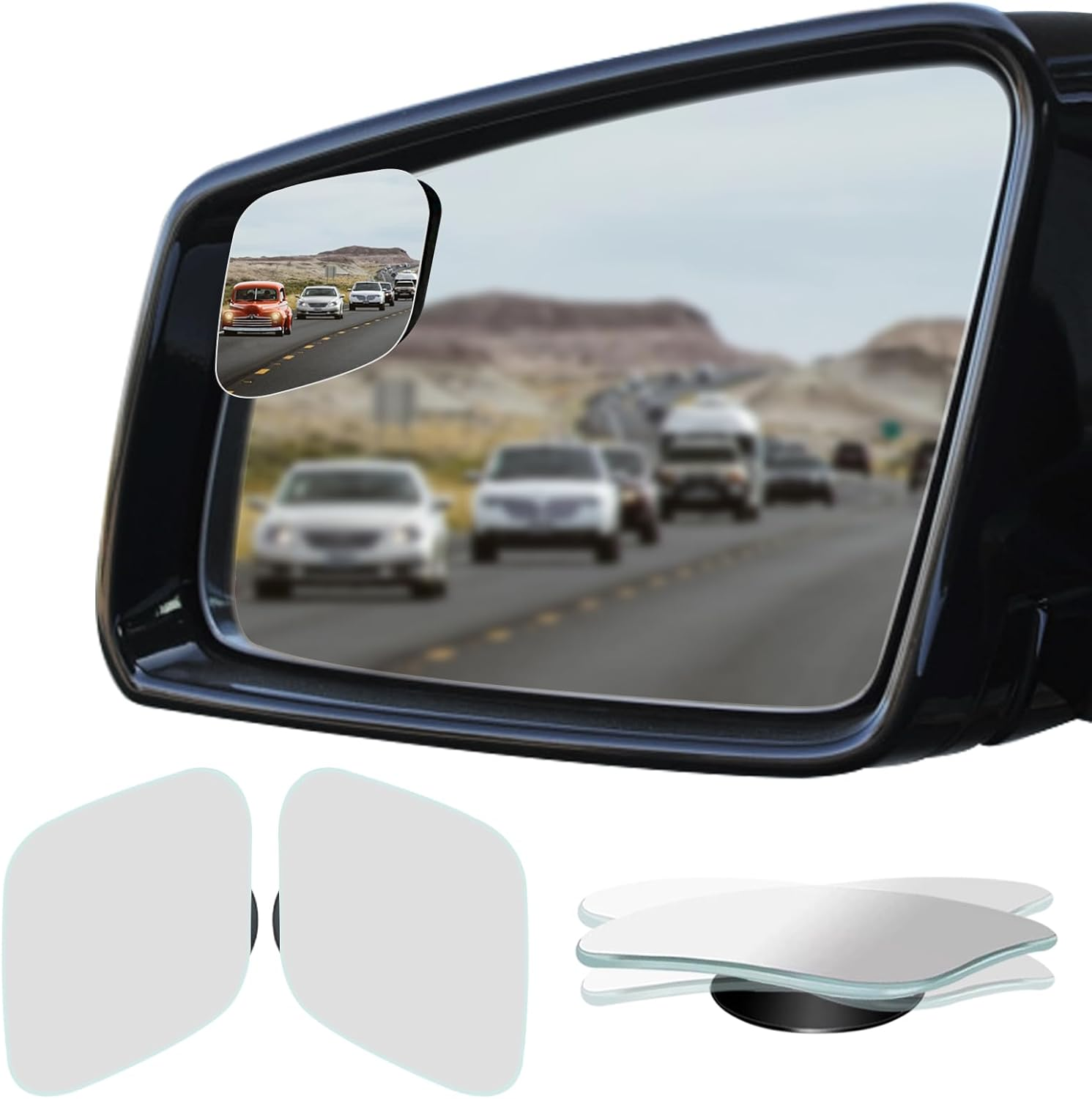Ampper Blind Spot Mirror, Frameless HD Glass Convex Wide Angle Stick on Rearview Blindspot Mirror for Car Side Mirror Blind Spot (Fan, Small, Pack of 2) image number 6