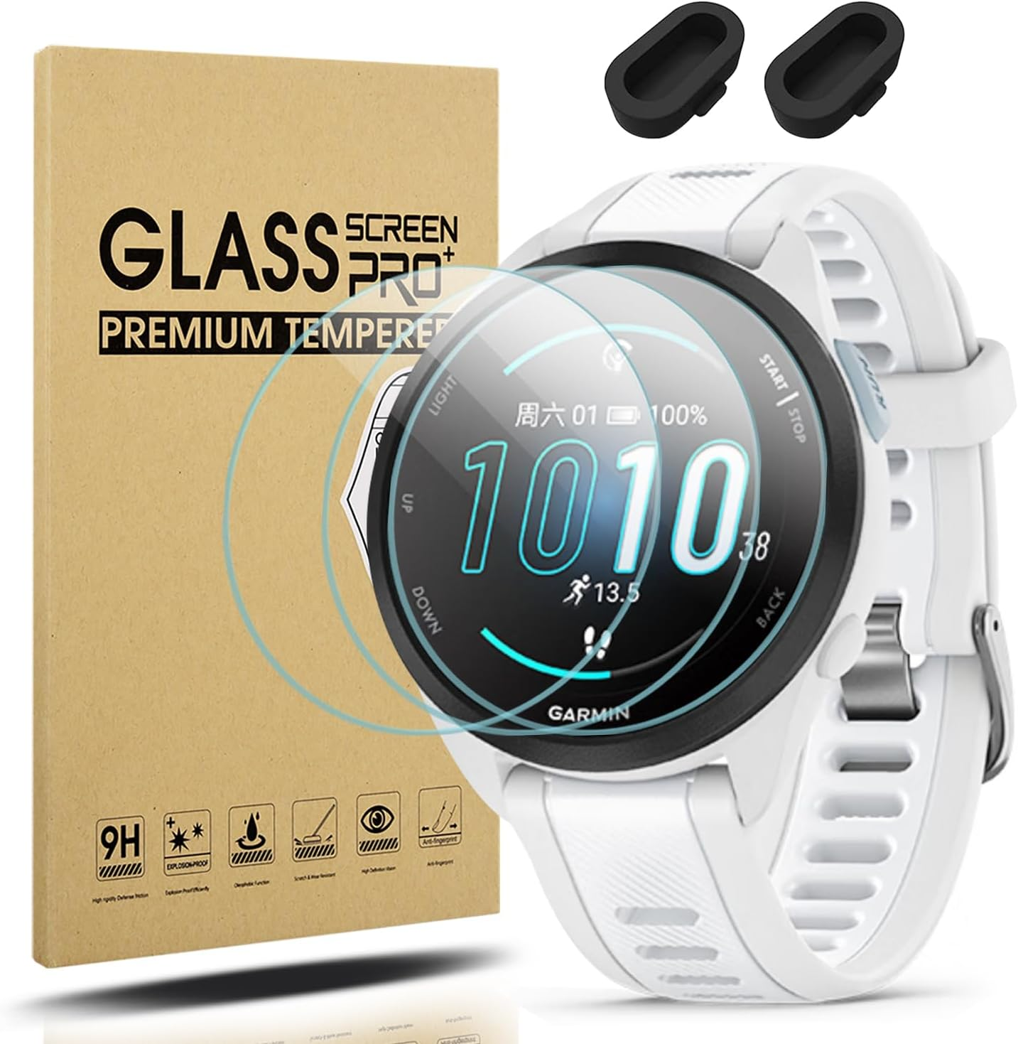 Suoman for Garmin Forerunner 165/165 Music Screen Protector, 9H Tempered Glass Film(3Pack)+Charger Port Protector(2Pack) for Forerunner 165/165 Music image number 1