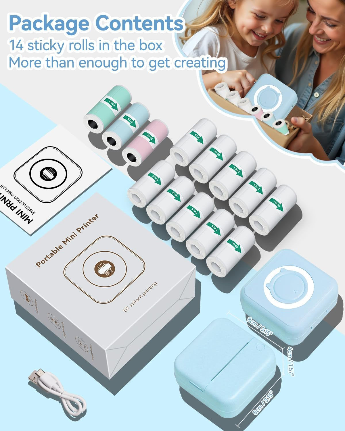 Label Maker - Mini Portable Sticker Printer with 14 Rolls Self-Adhesive Thermal Papers, Labeller Machine for Home Office Study Business Texts Journal, Blue image number 6