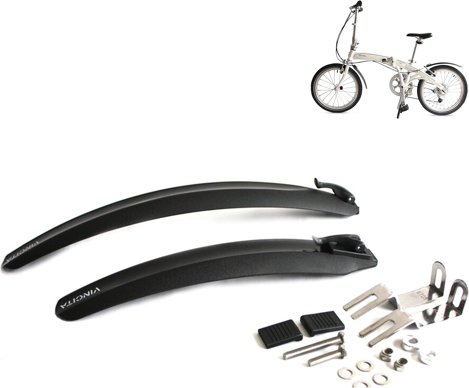 Vincita Folding Bike Mudguard Fender Set Include Front and Rear for Small Wheel, BMX, 20" Bicycles - Black Color, Quick Release, Easy to Install - Clip on Bike Fenders - Bicycle Accessories image number 1