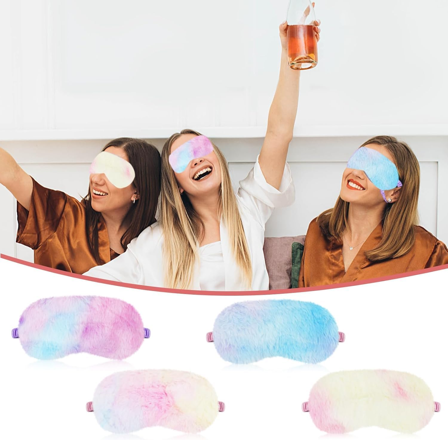 8 Pcs Plush Sleeping Masks Plush Sleeping Eye Masks Covers Silk Sleep Mask Fluffy Comfortable Sleeping Blindfold Rainbow Faux Fur Eye Shade for Travel Sleepover Nap Party Supply Girls Women