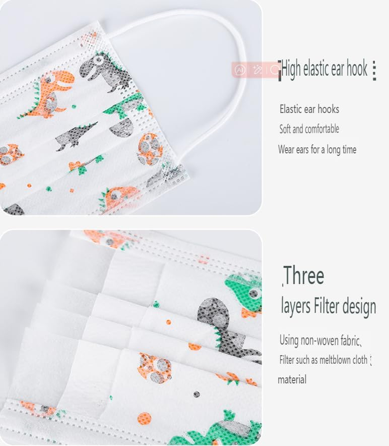 100Pcs Children'S Disposable Mask 3-Layer Children'S Animal Dinosaur Pattern Mask Vacuum Individually Packaged Mask image number 1