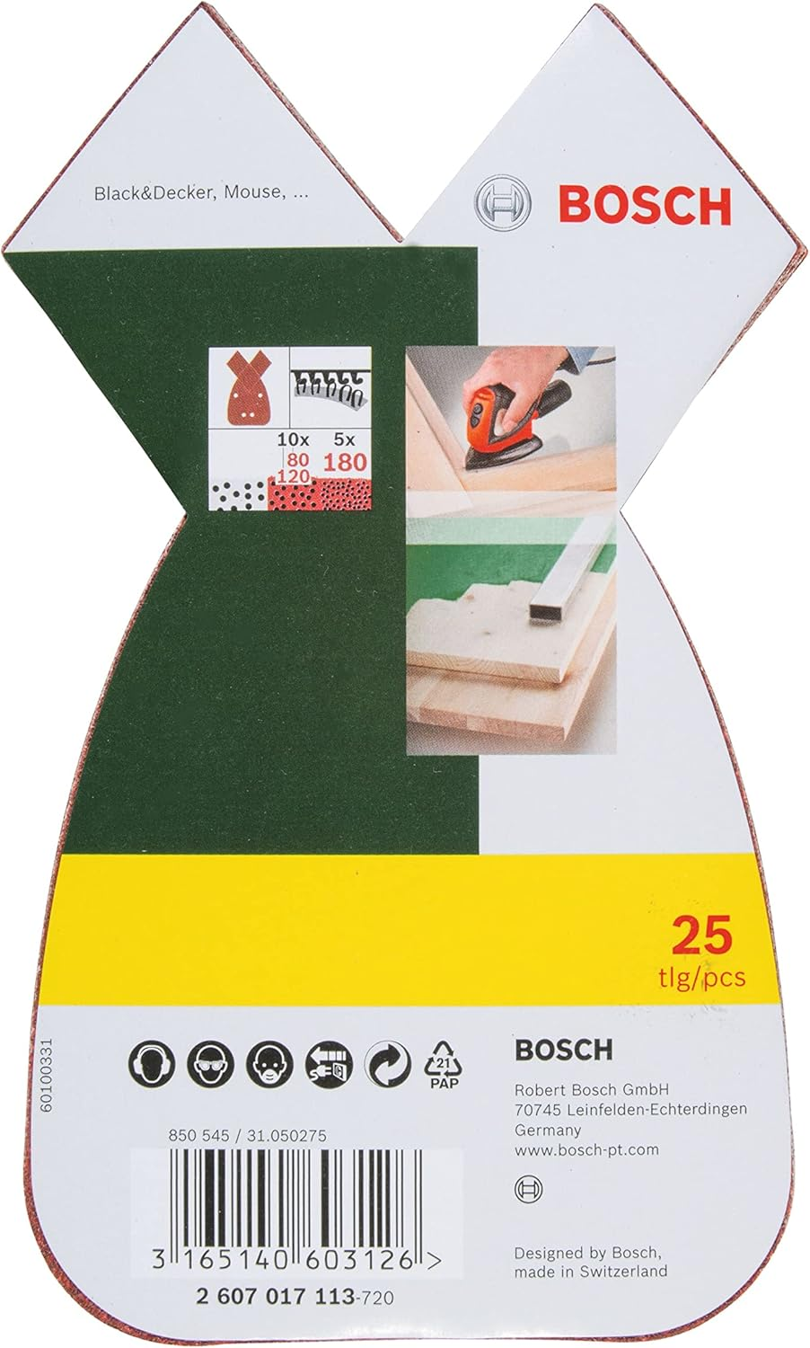 Bosch Accessories 25-Piece Sanding Sheet Set (For PSM Primo, B & D Mouse, 4 Holes, Grit 80/120/180, Accessories for Multi-Sanders)