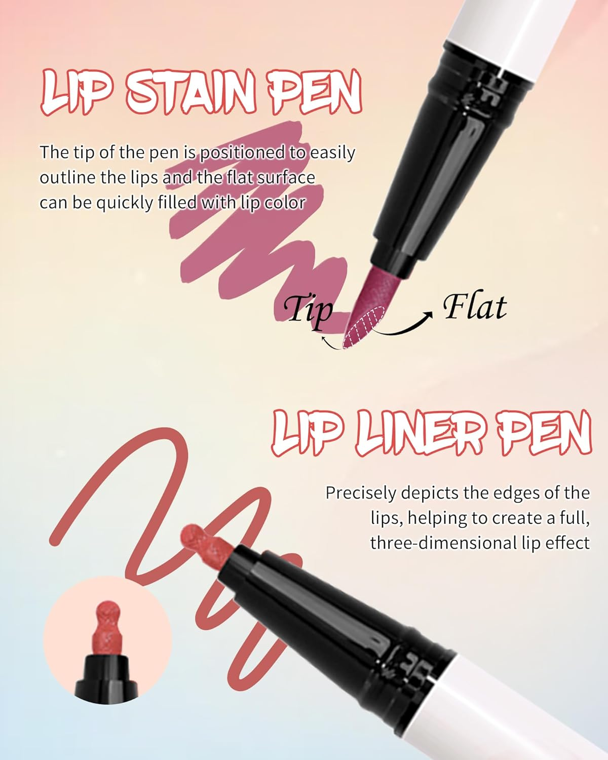 Lip Liner Waterproof, 2 Colours Dual-Ended Matte Lipstick, Long-Lasting Non-Transfer, Highly Pigmented Liquid Lip Liner Pencil, Smooth Natural Tattoo Lip Makeup Pencil Gifts for Women 03 image number 4