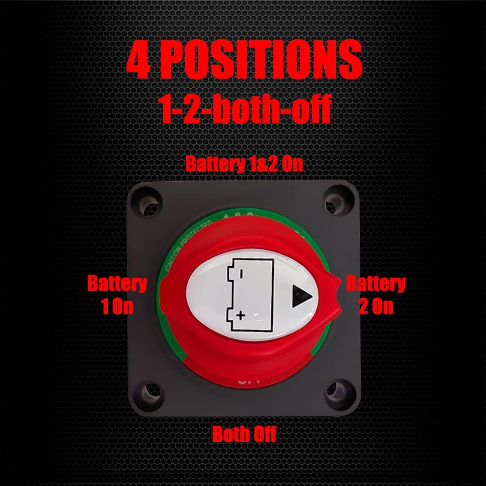 Ampper Panel Mounted 1-2-Both-Off Battery Disconnect Switch, 12-48 V Battery Master Cut Shut off Isolator Switch for Car, RV, Boat and More (1-2-Both-Off)