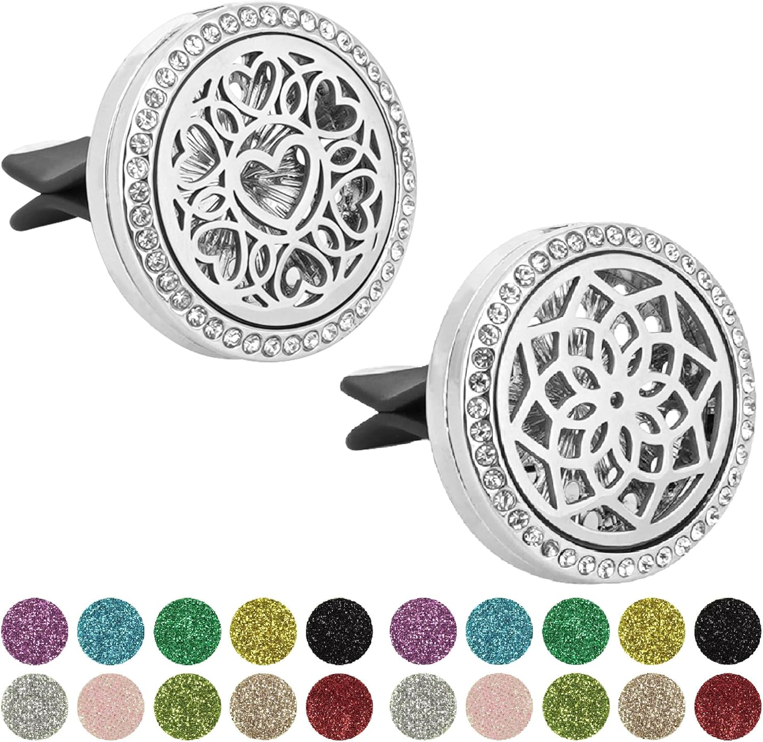 Essential Oil Car Diffuser Vent Clips, Sparkling Essential Oil Car Diffuser, with 20 Refill Pads, for Long Lasting Automotive Odor Eliminator Decoration Accessories for Women Girls (2 Pcs) image number 4